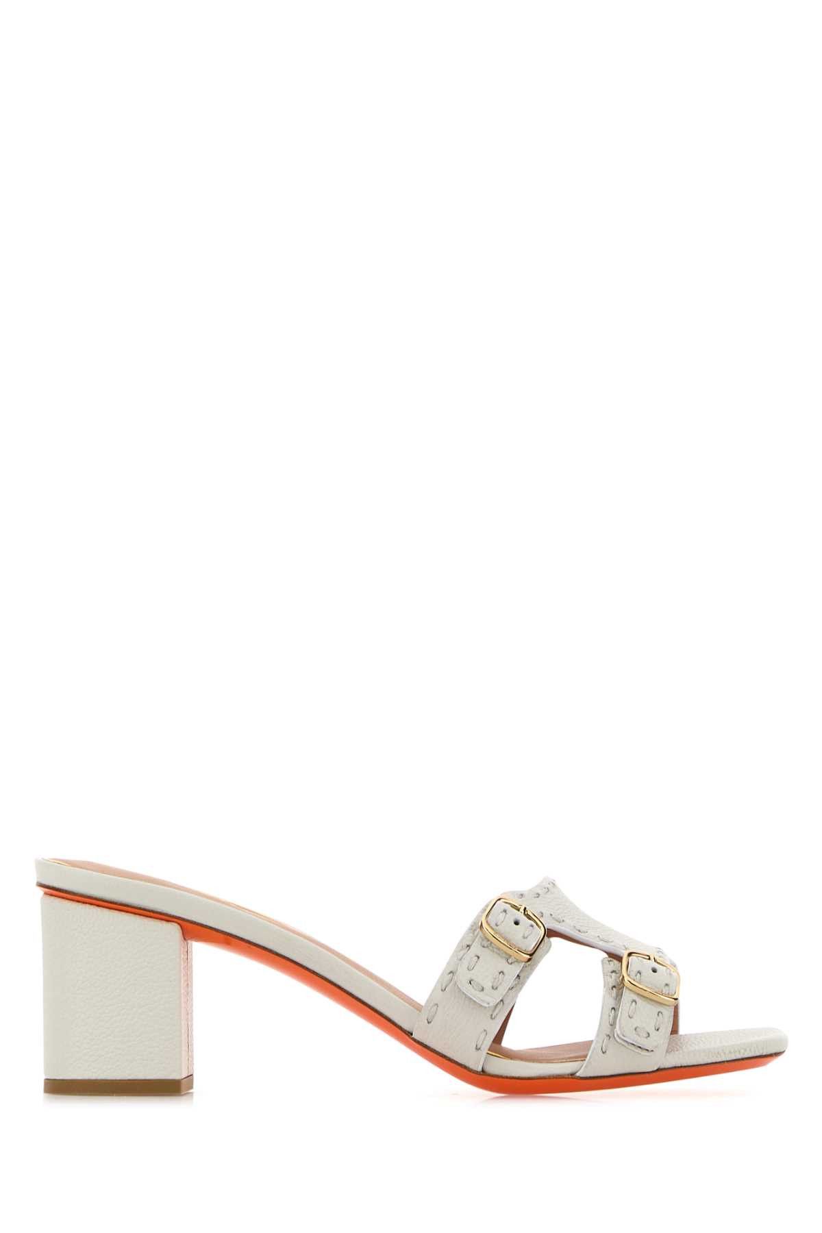 Santoni Chalk Leather Didi Mules Size US 5 / IT 35 - 1 Thumbnail