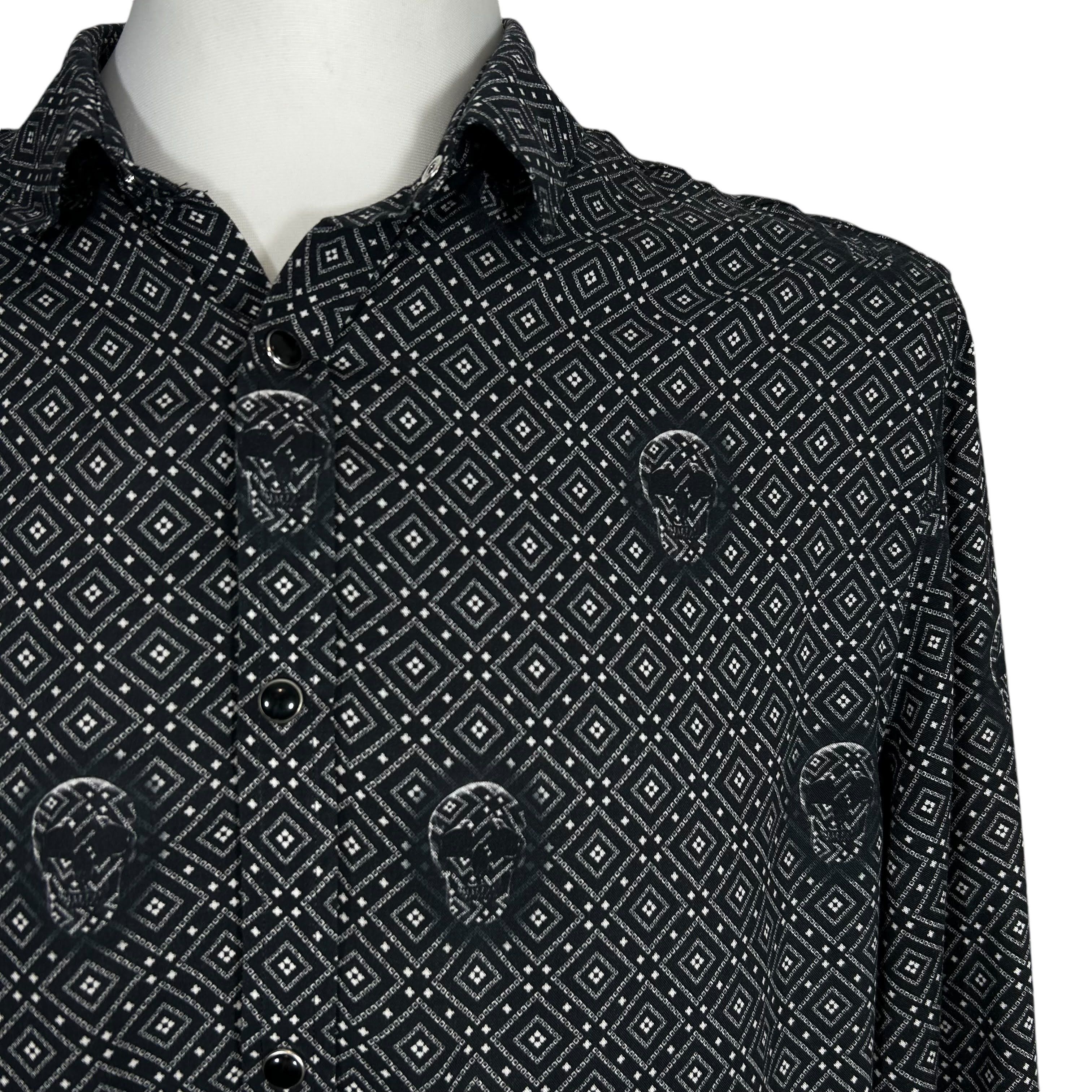 The Kooples The Kooples Black Viscose Skull Pattern Shirt Men's Size L Size US L / EU 52-54 / 3 - 4 Thumbnail