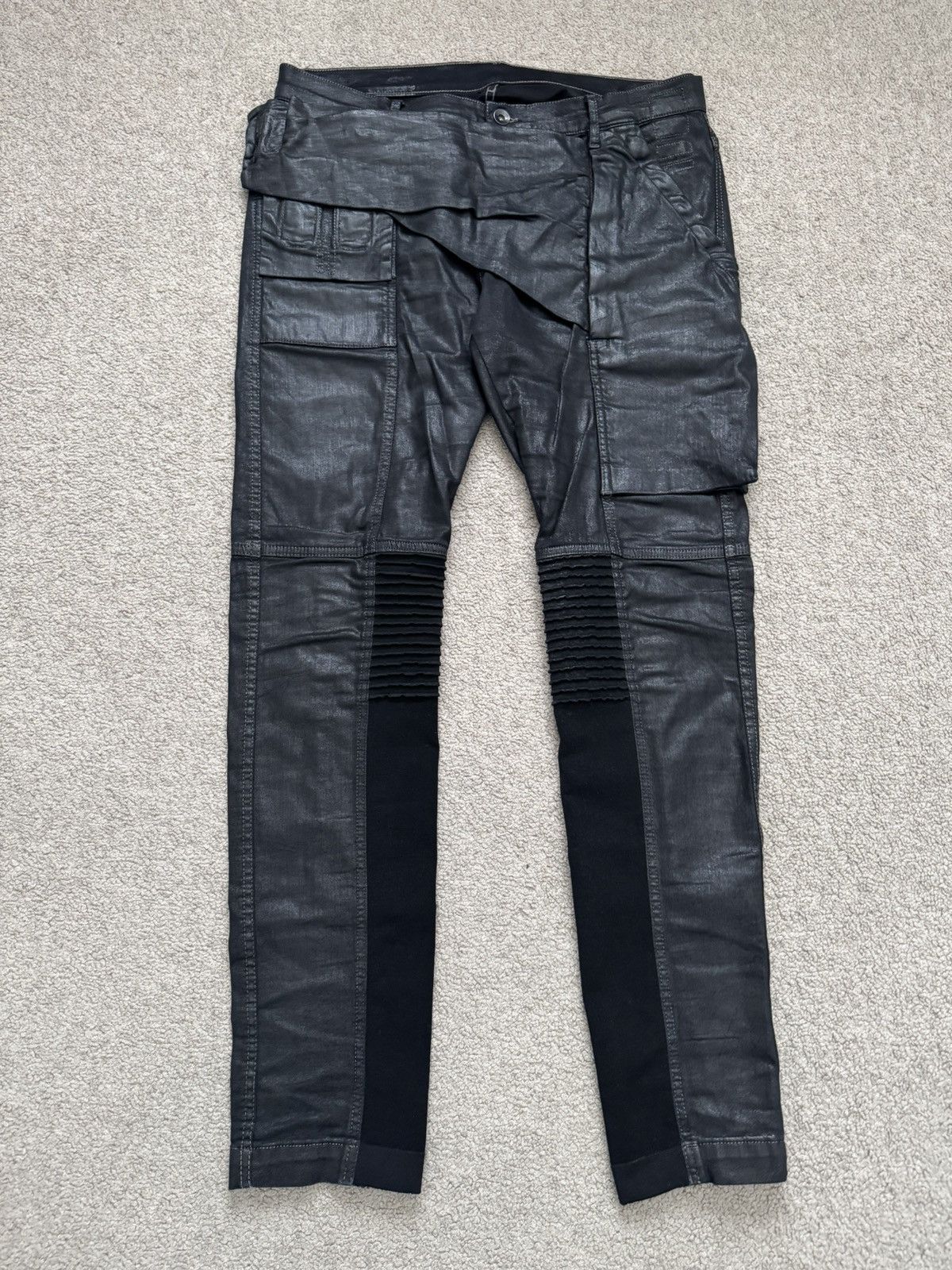 SS15 Rick Owens DRKSHDW Black Waxed Memphis Biker Denim Jean