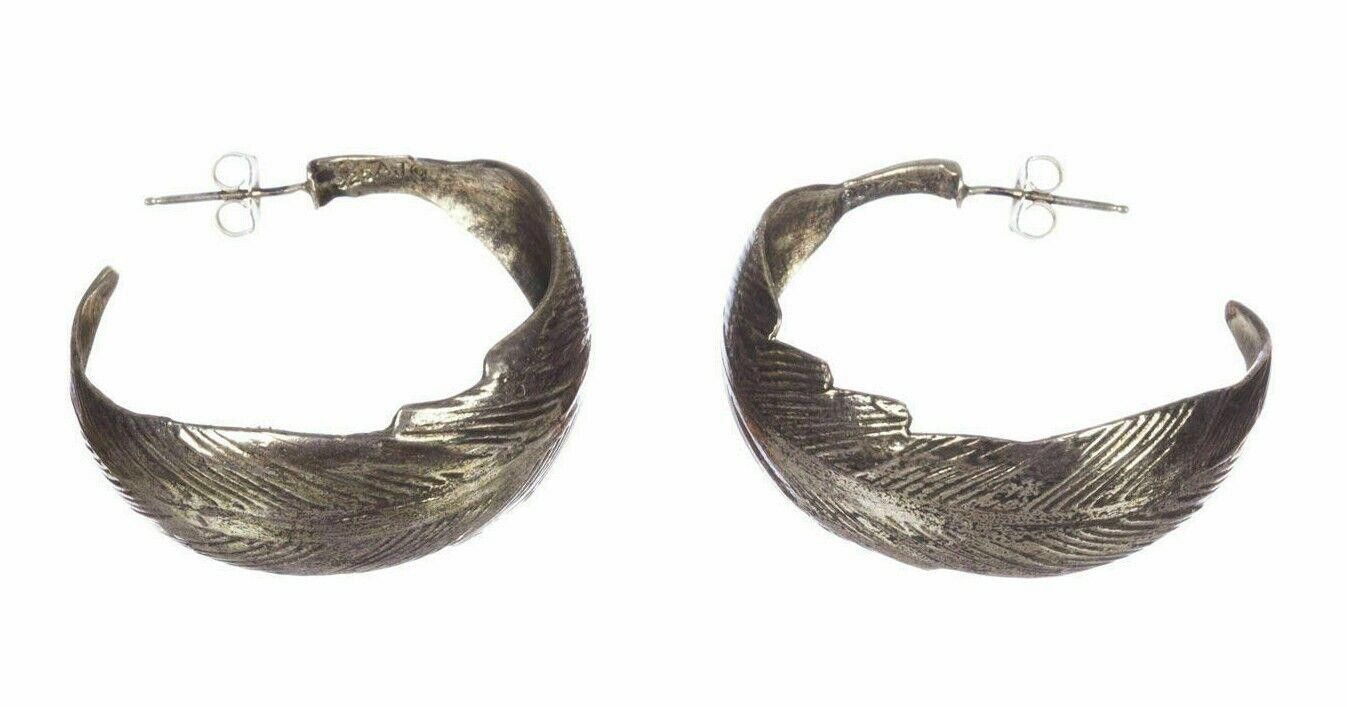 Designer Sterling Silver Tribal Feather Hoop Pierced Earring Size ONE SIZE - 3 Thumbnail