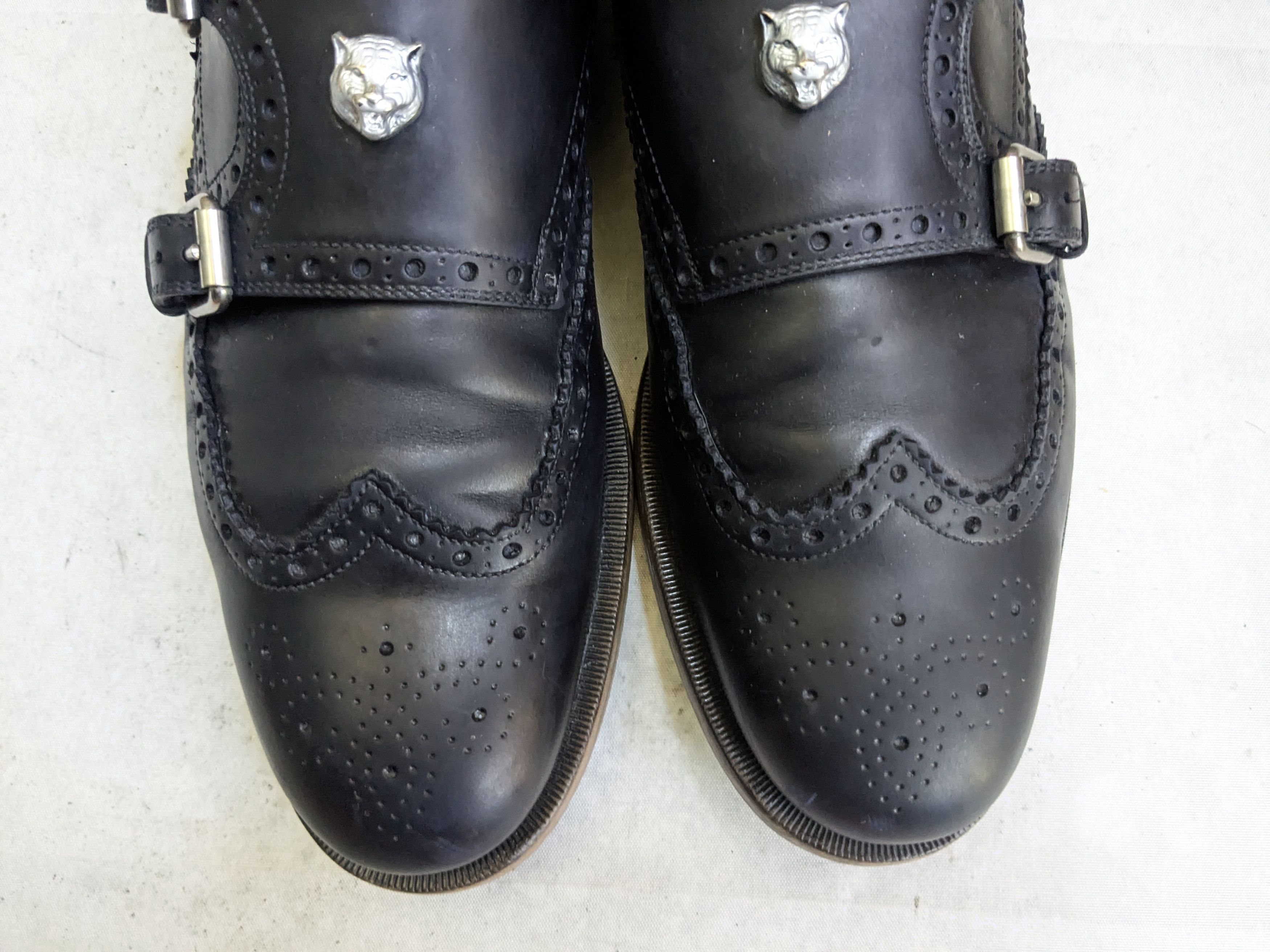 Gucci Gucci Double Monkstrap Brogues Navy Blue 10 Leather Size US 10 / EU 43 - 3 Thumbnail