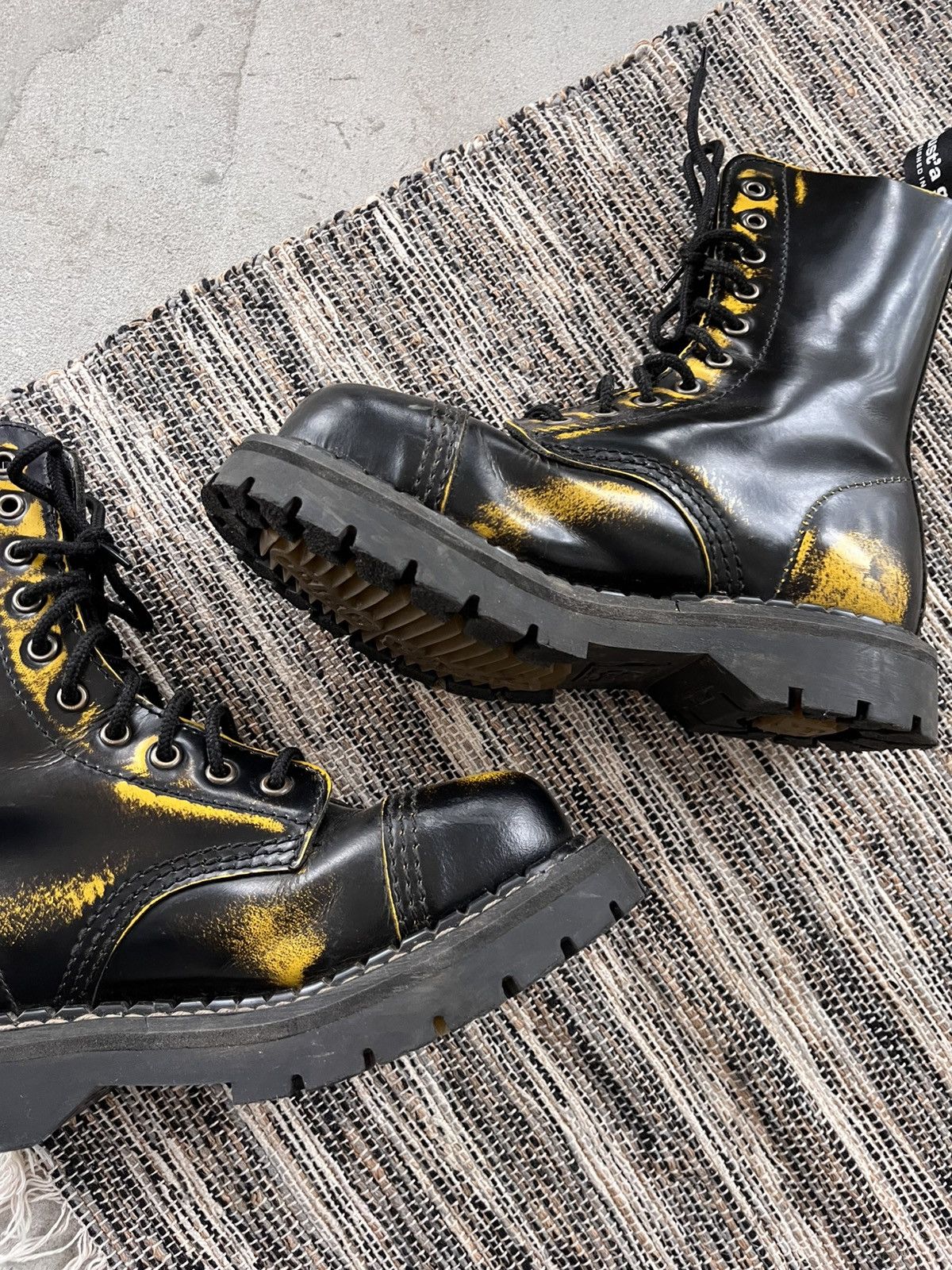 New Rock Vintage Hype Busta Grip Steel Toe Black Yellow High Boots Size US 6 / IT 36 - 10 Thumbnail