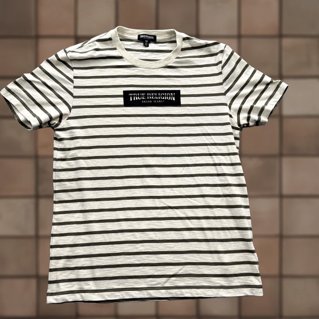 True Religion True Religion Shirt Mens M White Striped Logo Box Crewneck T-Shirt Tee Size US M / EU 48-50 / 2 - 1 Thumbnail
