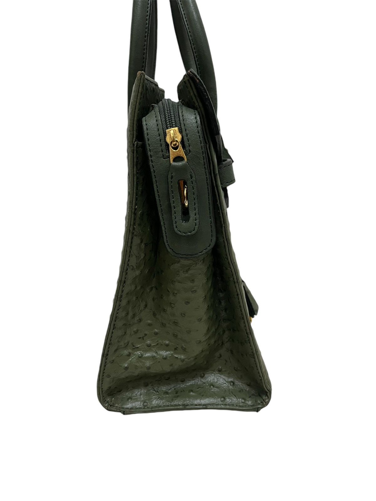 Leather Birkin Style Hand Bag Ostrich Leather Size ONE SIZE - 9 Thumbnail