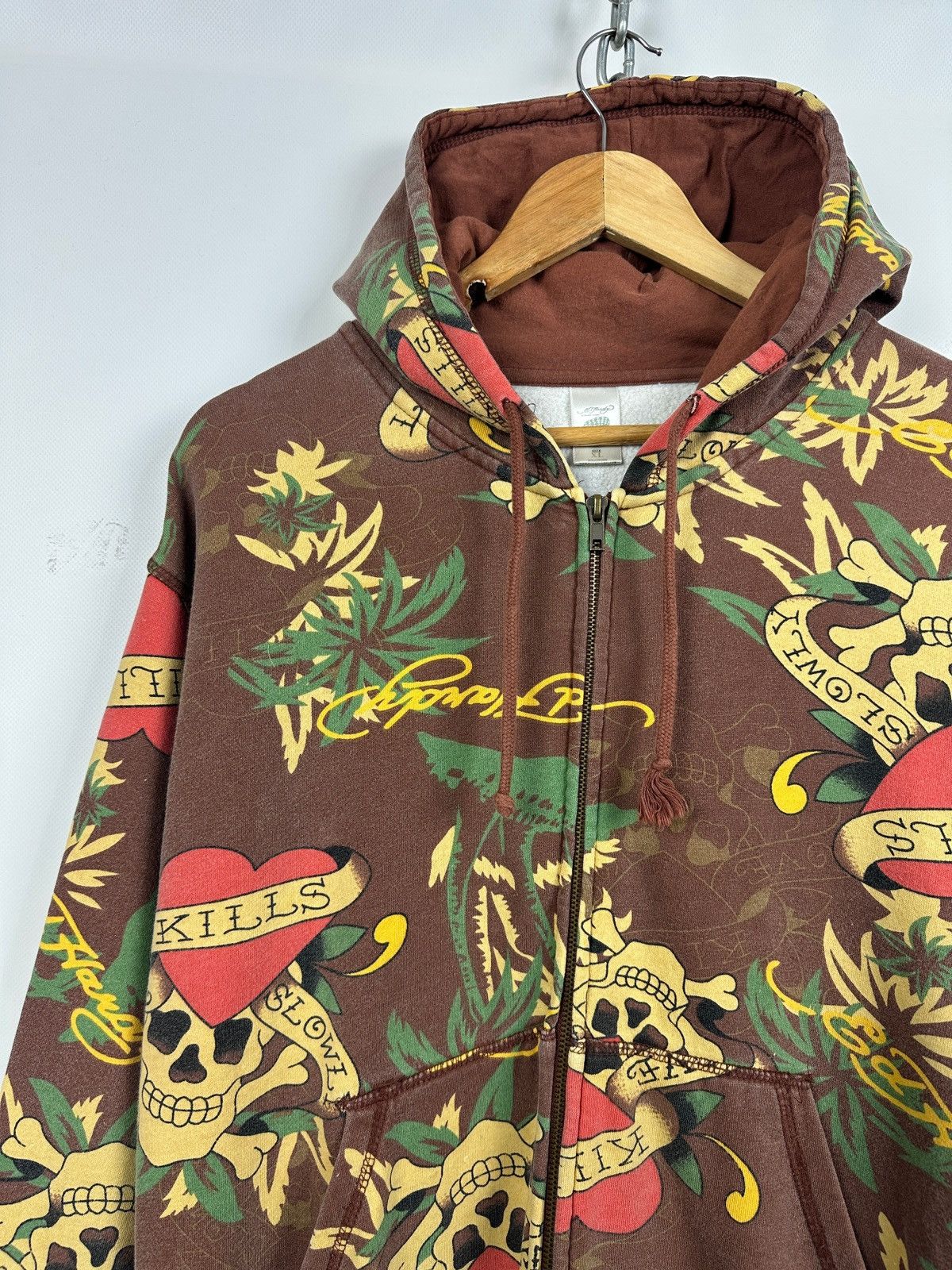 Ed Hardy Vintage Ed Hardy Skull Heart Tattoo AOP Brown Zip Up Hoodie Size US XL / EU 56 / 4 - 6 Thumbnail