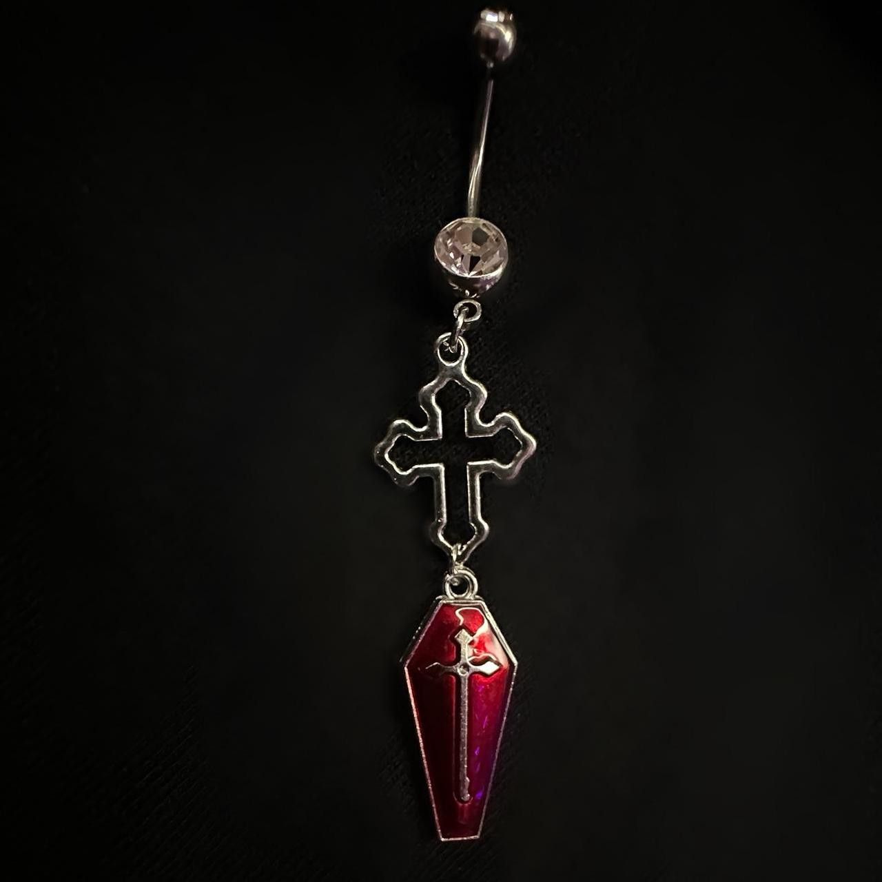 Handmade Coffin + Cross Belly Button Ring Size ONE SIZE - 1 Preview