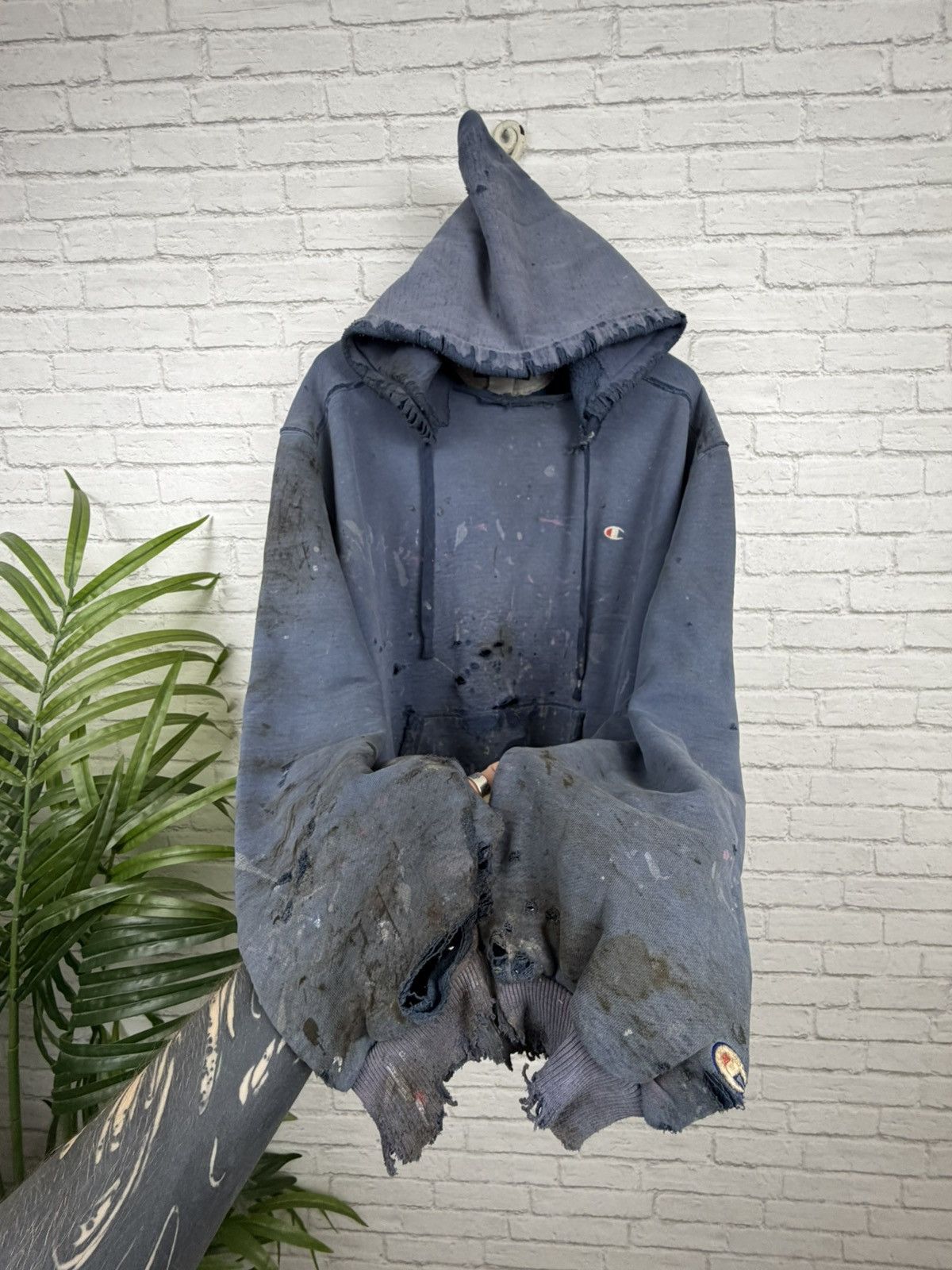 Champion (XL) APOCALYPTIC THRASHED OUT Faded Blue Champion Hoodie Size US XL / EU 56 / 4 - 3 Thumbnail