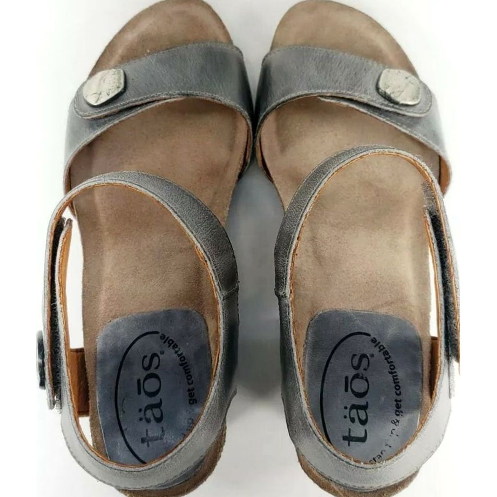 Taos Taos Envy Womens Heel Sandals Gray Open Toe Slingbacks 5-5.5 M EU 36 Block Heel Leather Corkbed Insole Casual Sandals Size US 5.5 / IT 35.5 - 7 Thumbnail