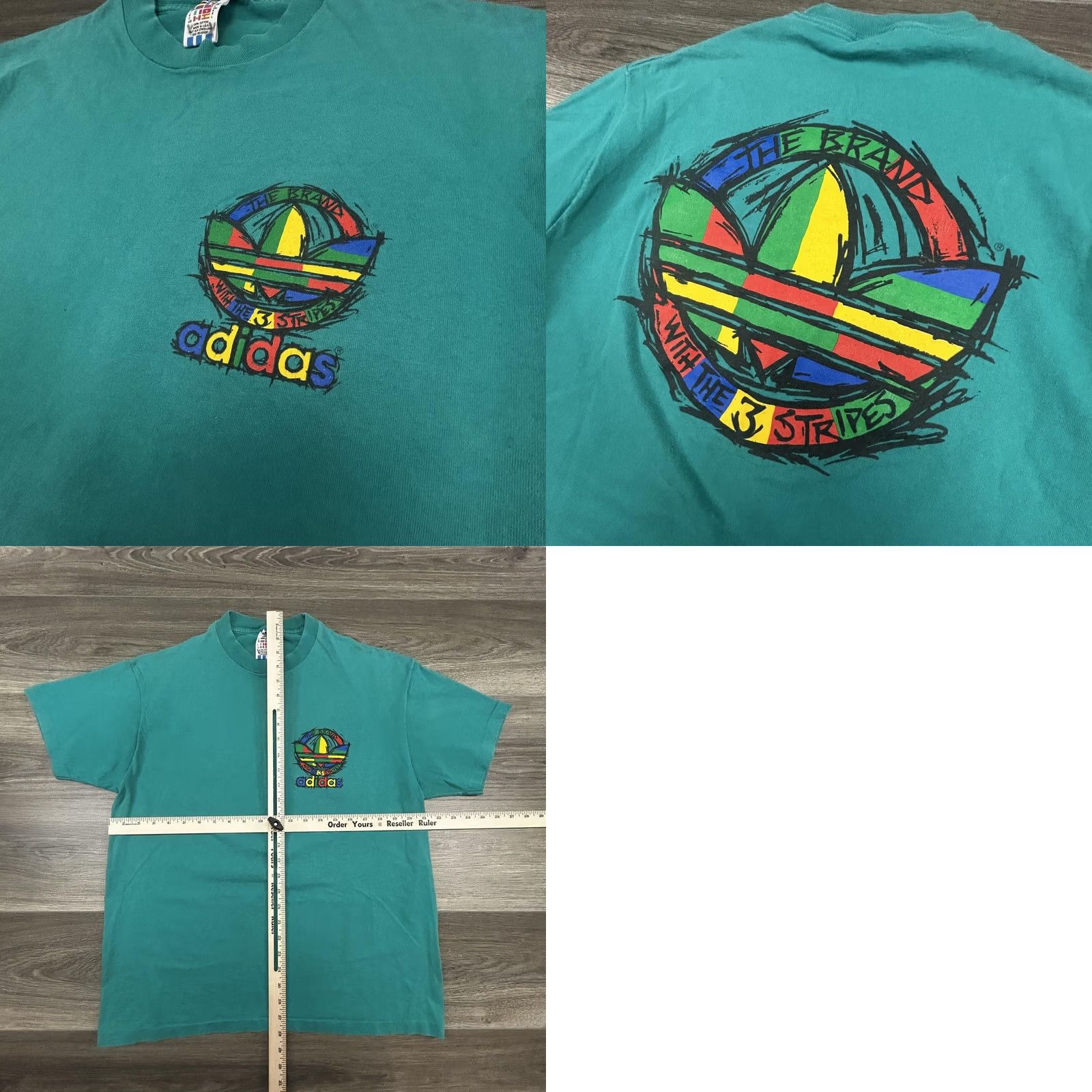 Adidas VINTAGE adidas Shirt Mens Large Green Graphic Trefoil 3 Stripes Made USA 90s Size US L / EU 52-54 / 3 - 8 Thumbnail
