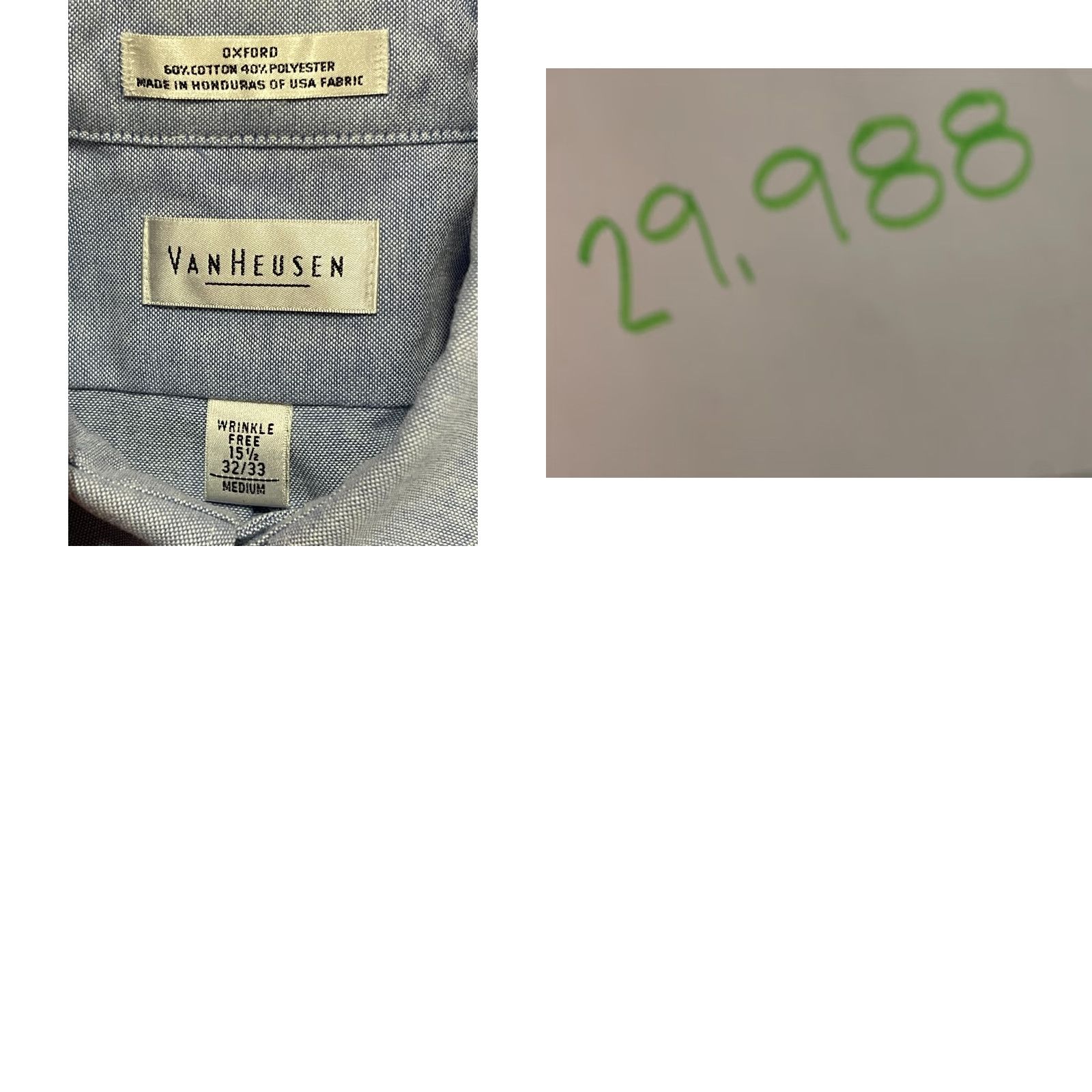 Van Heusen Van Heusen Shirt Men 15.5 32/33 Blue Button-Up Oxford Wrinkle Free Regular Size US L / EU 52-54 / 3 - 8 Thumbnail