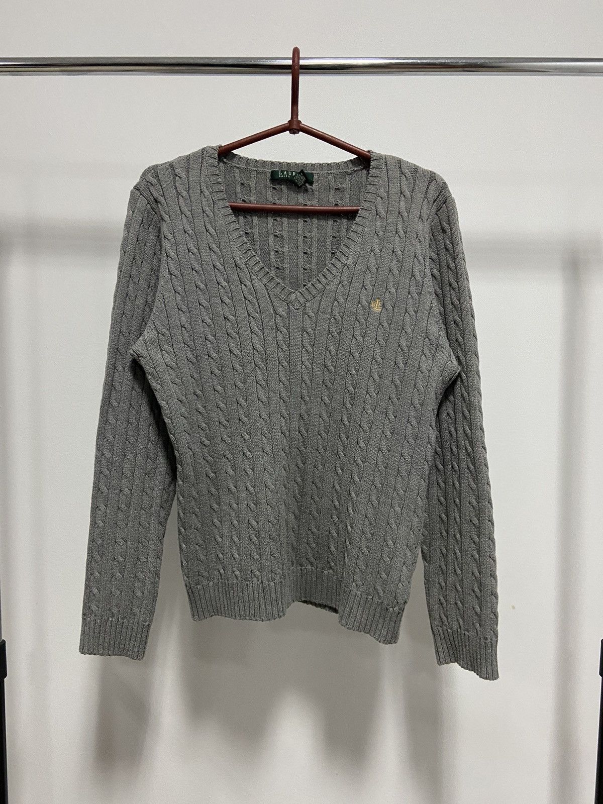 トップス Ralph Lauren 90s cotton knit charcoal Polo Ralph Lauren RLL sweater Knitted vintage 90s V neck