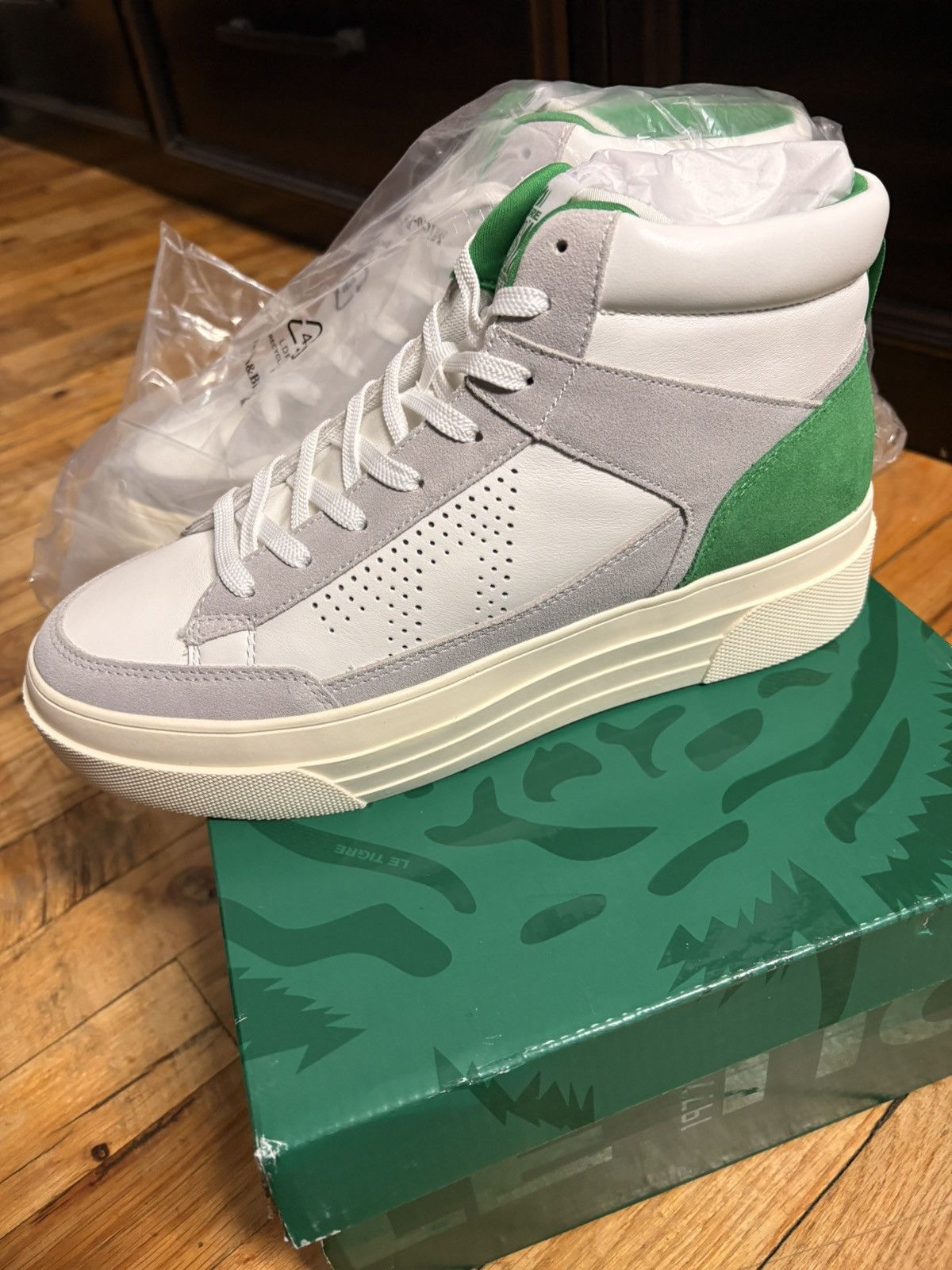 Le TIGRE Le Tigre High Top Sneakers White Green Lace Up Size US 10 / IT 40 - 5 Thumbnail