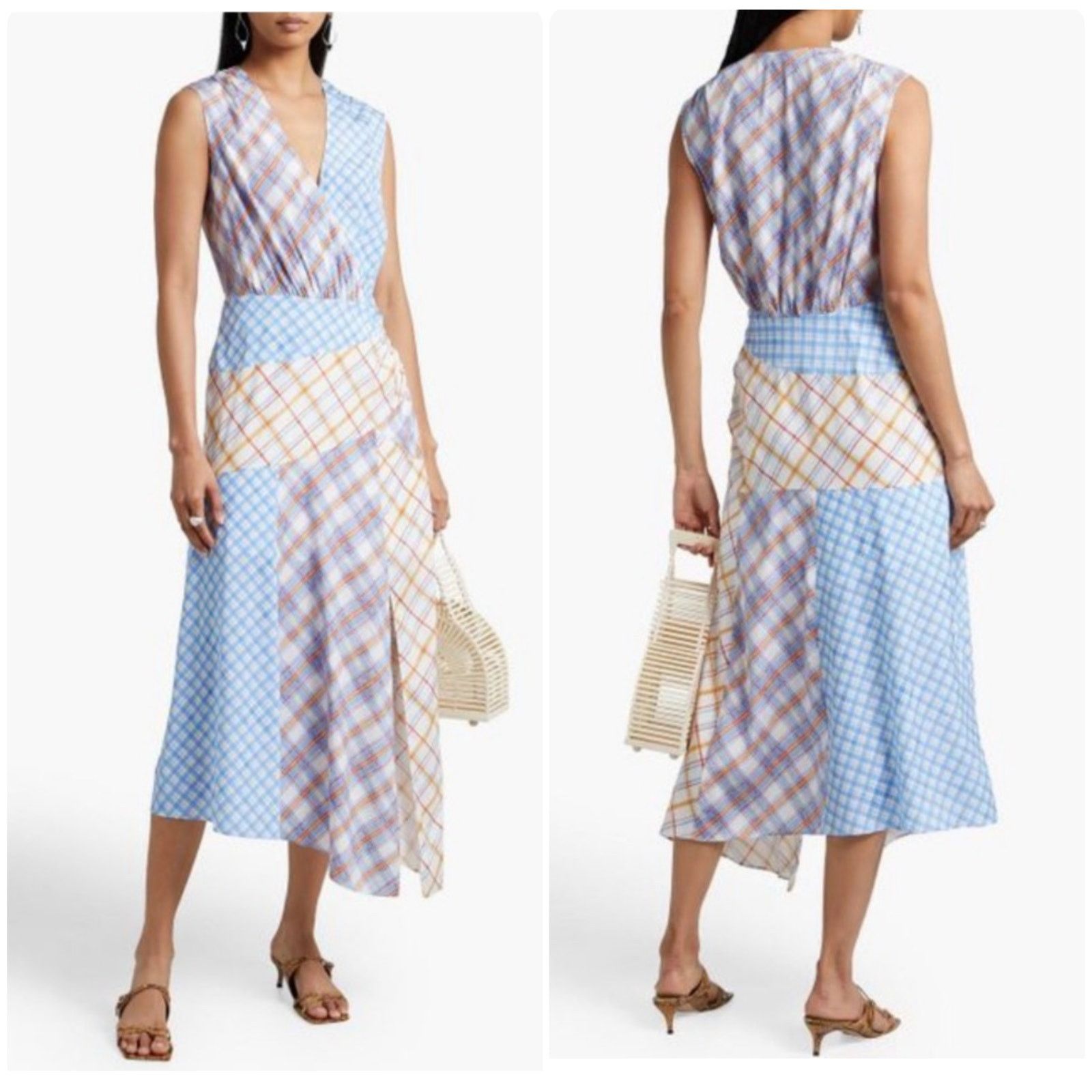 Veronica Beard Wixson Asymmetric Checked Silk Midi Dress