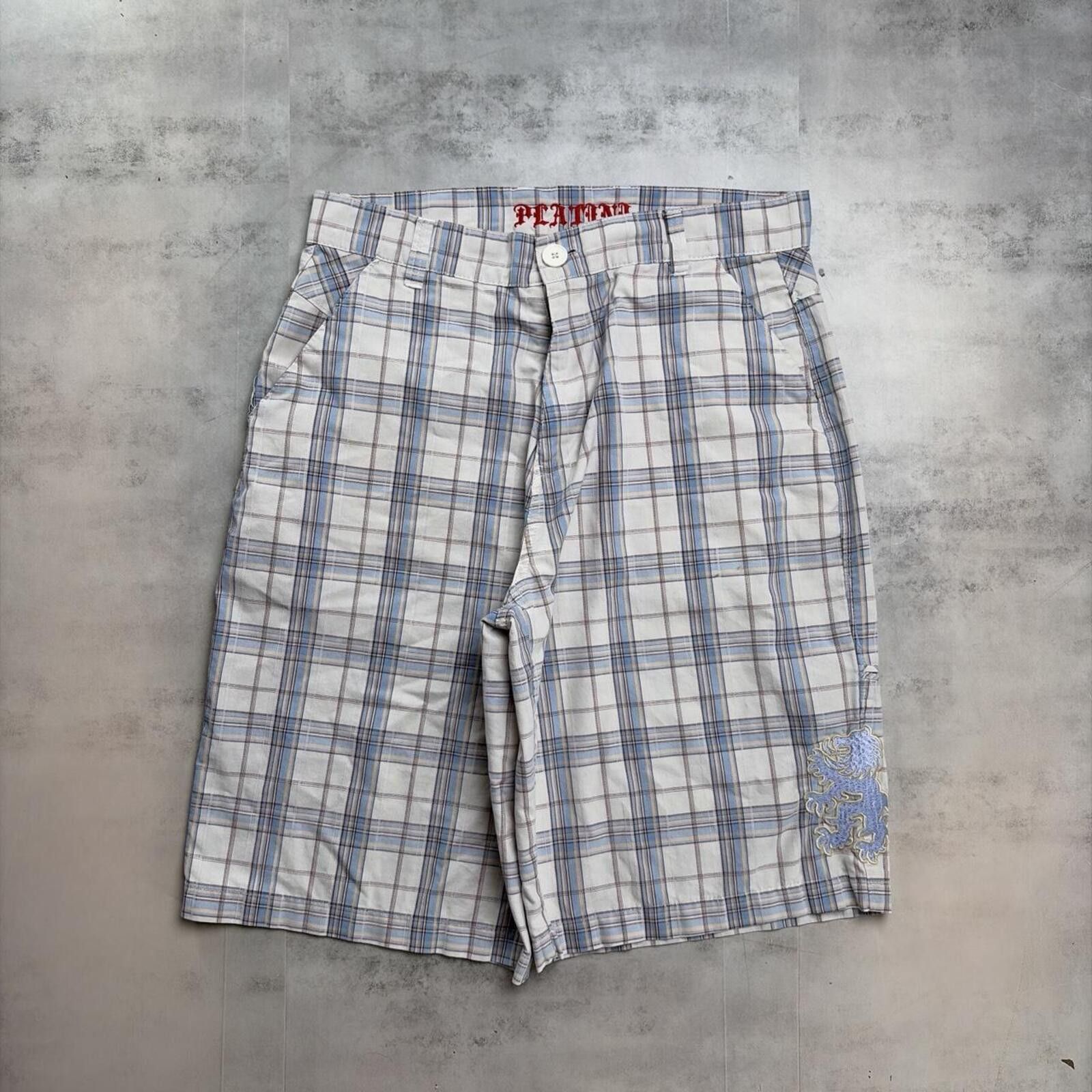 Y2K Platini Dragon Grunge Baggy Plaid Skater Shorts