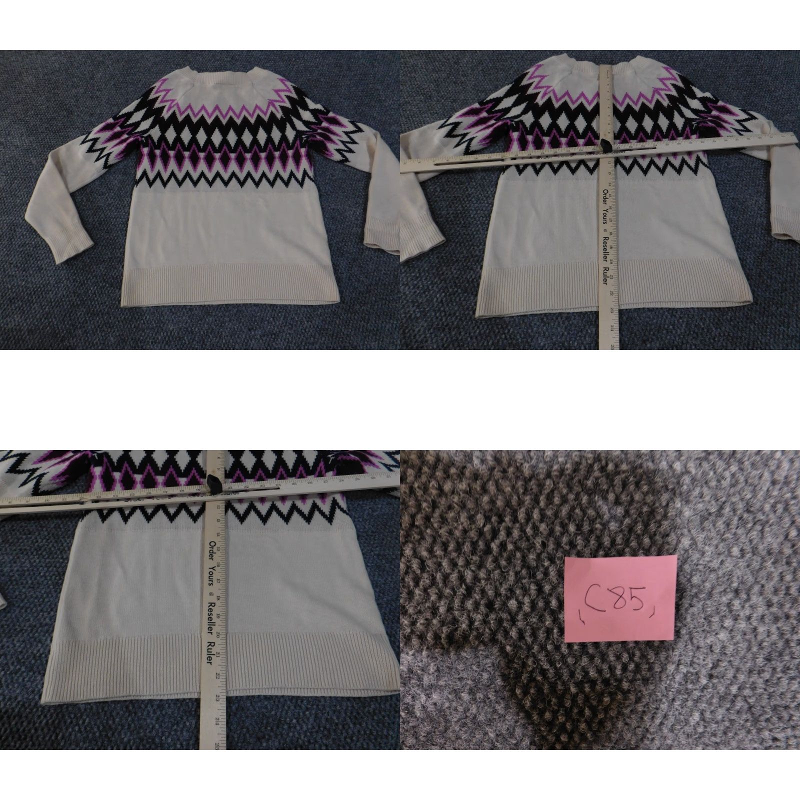 Loft LOFT Sweater Womens XS Cream Purple Black Geometric Knit Pullover Brushed Knit Crew Neck Pullover Casual Regular Size XS Womens Size XS / US 0-2 / IT 36-38 - 9 Thumbnail