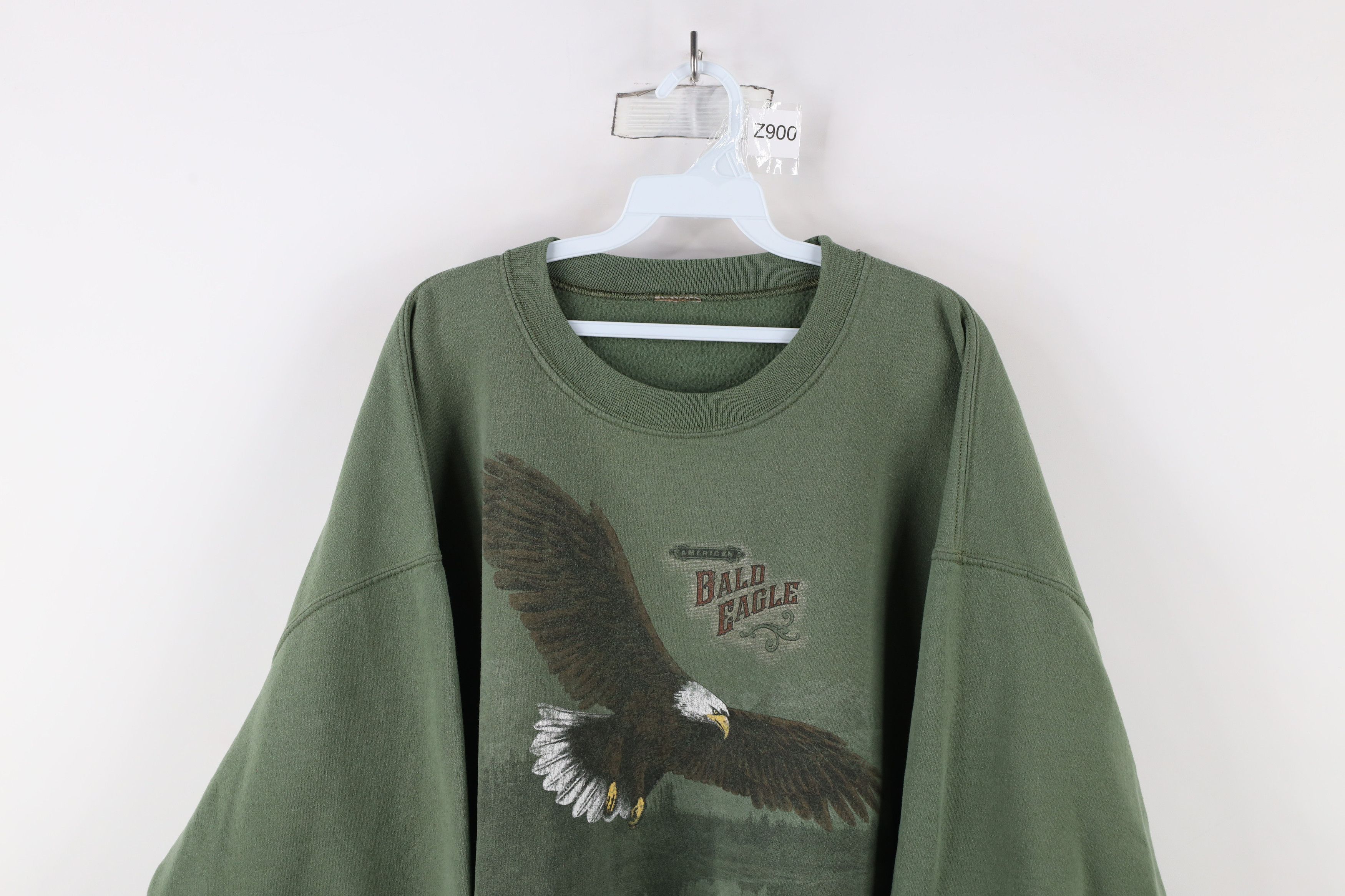 Vintage Vintage 90s Streetwear Bald Eagle Crewneck Sweatshirt Green Size US XXL / EU 58 / 5 - 2 Thumbnail
