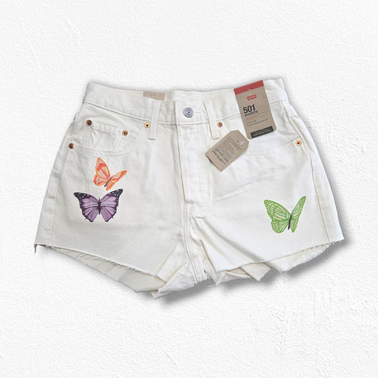Levi's Levi’s 501 White Butterfly Cutoff Shorts Size 27 Size 27" / US 4 / IT 40 - 2 Thumbnail