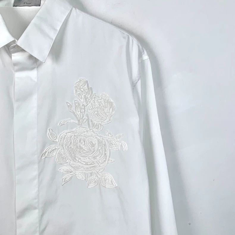 Dior Dior White floral embroidery cotton lapel long-sleeved shir Size US XS / EU 42 / 0 - 3 Thumbnail