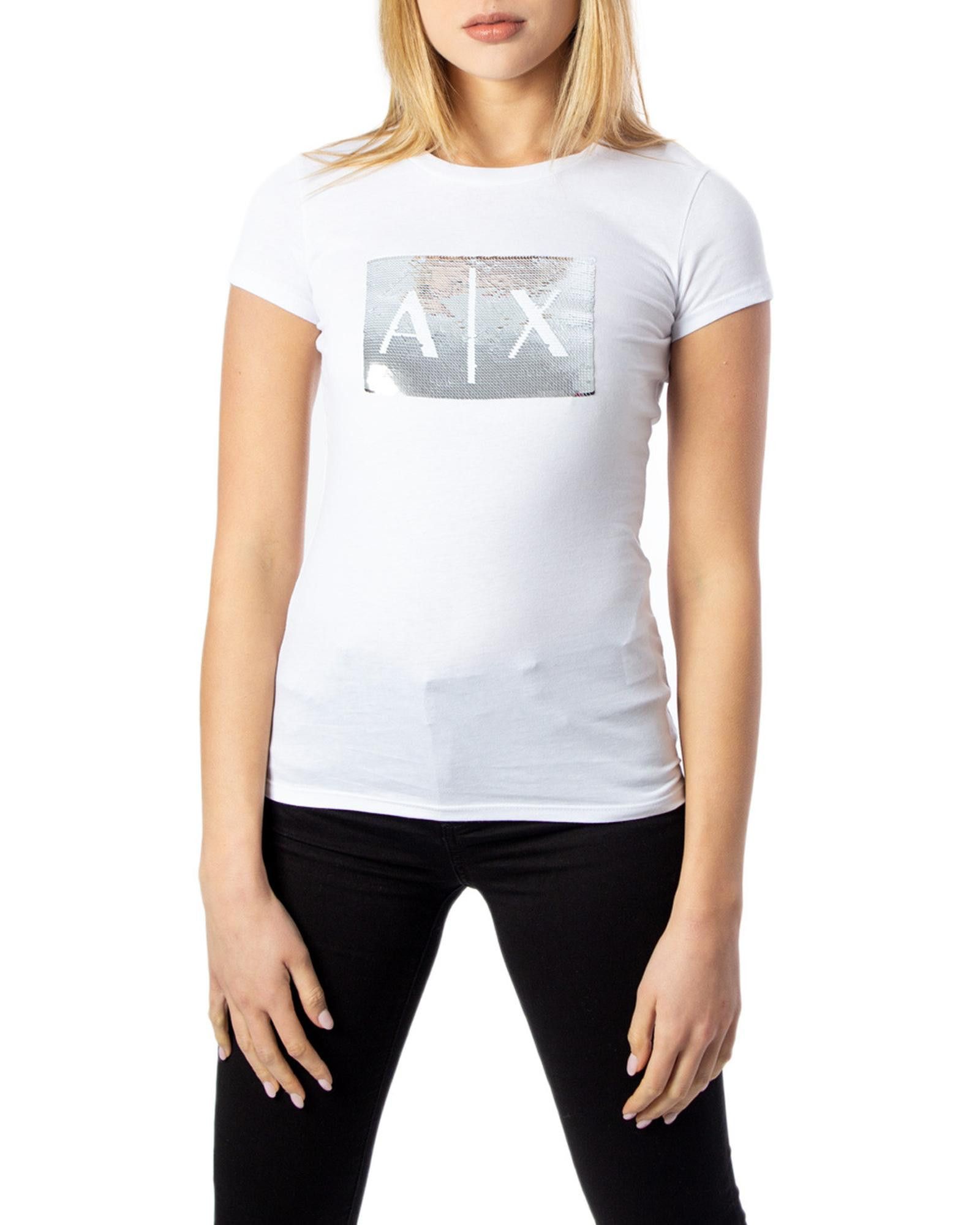 image of Armani Exchange Print T-Shirt in White, Women's (Size XL)