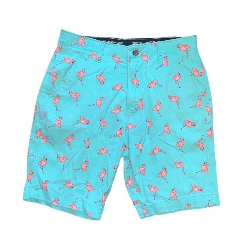 Other Plugg Flex Khaki Dress Shorts Green/Blue & Pink Flamingos 29 Size US 29 - 1 Thumbnail