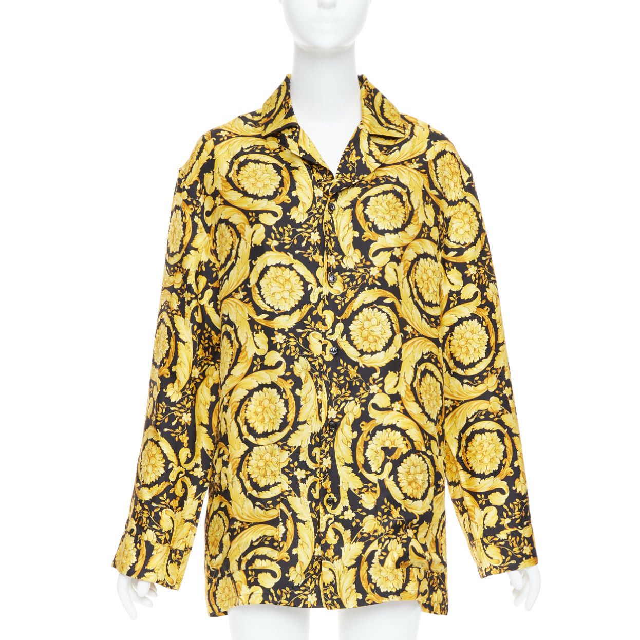 Versace VERSACE 100% silk Signature Barocco Baroque black gold print pajama shirt Sz2 M Size M / US 6-8 / IT 42-44 - 1 Thumbnail
