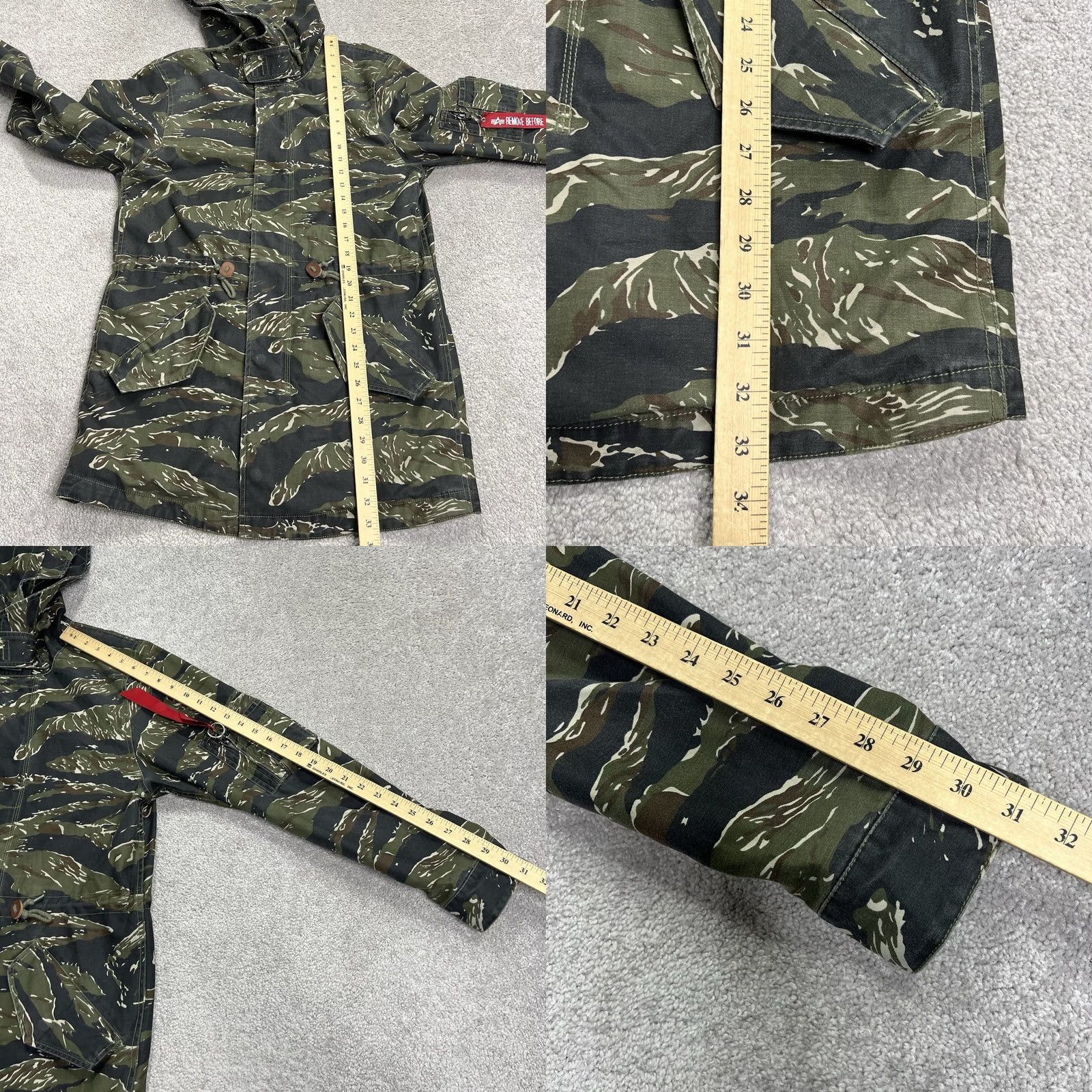 Alpha Industries VINTAGE? No — Alpha Industries Jacket Mens Small Camo Hooded Field Coat Tiger Stripe Zip Green Jacket Size US S / EU 44-46 / 1 - 10 Thumbnail