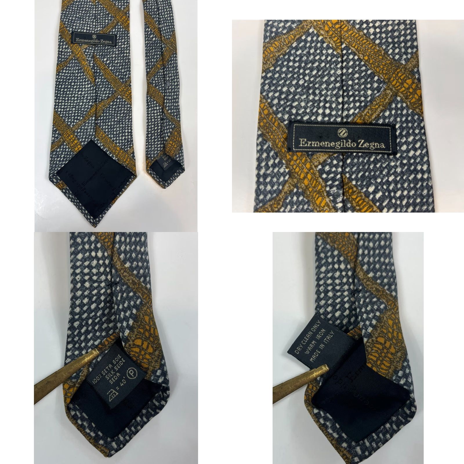 Ermenegildo Zegna Ermenegildo Zegna Silk Tie Geometric Made in Italy Mens Tie, Multicolor, 58.25" Length, 4" Width, Classic Length, 100% Silk Size ONE SIZE - 8 Thumbnail