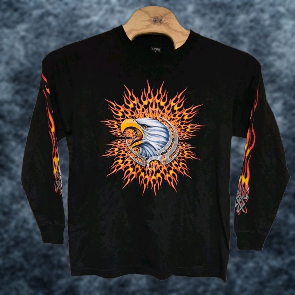 Yeezy VINTAGE Thunder Clothing T-Shirt Mens Medium Orange Flame Eagle Y2K 2000s Long Sleeve Skater Shirt Size US M / EU 48-50 / 2 - 1 Thumbnail