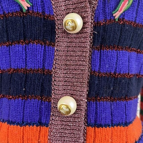 Gucci Gucci Multicolor Metallic Striped Cardigan Floral Patches Pe Size XS / US 0-2 / IT 36-38 - 2 Thumbnail