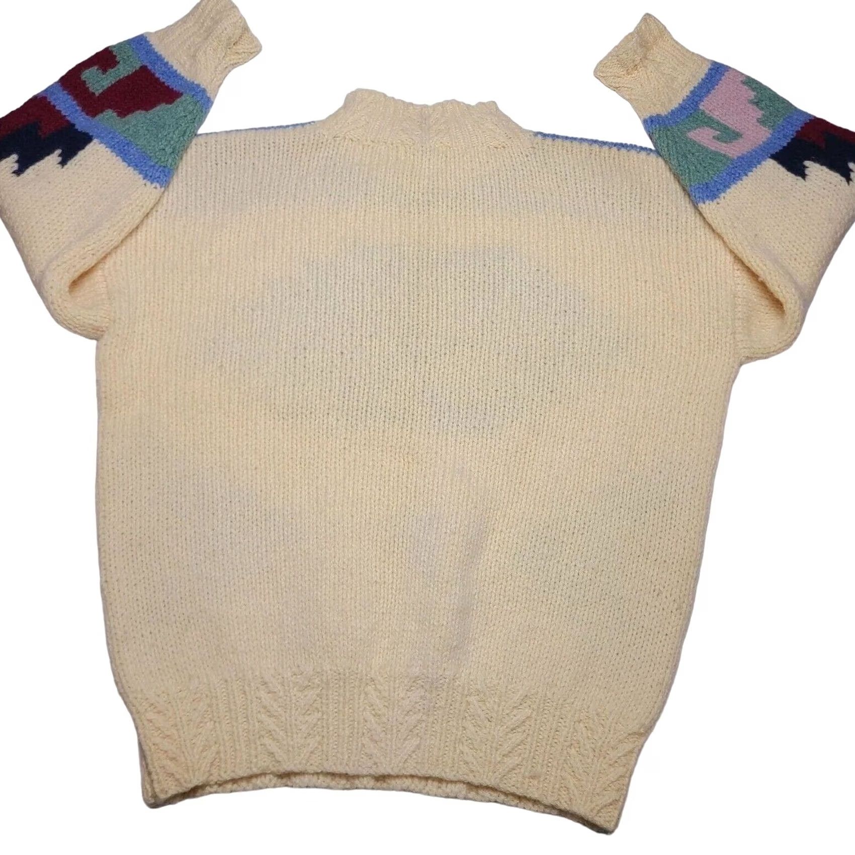 Vintage VINTAGE Susann D Sweater Hand Knit 100% Wool Aztec Design Women's Size Medium Crew Neck Knitted Tight-Knit Long Sleeve Pullover Beige, M Women's, 90s Size M / US 6-8 / IT 42-44 - 4 Thumbnail