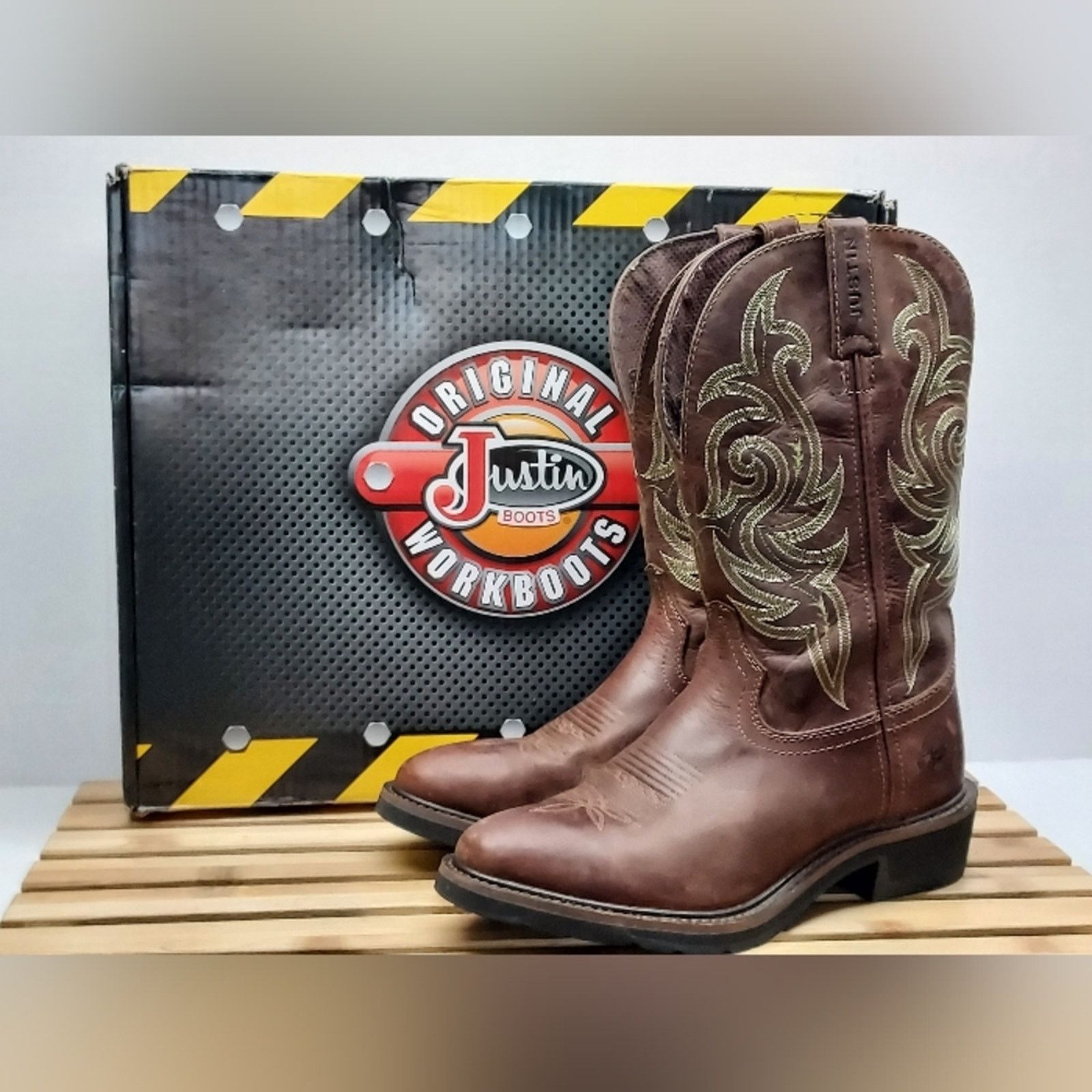 Justin Mens Dark Brown Classic Western Leather Boots Size 9D