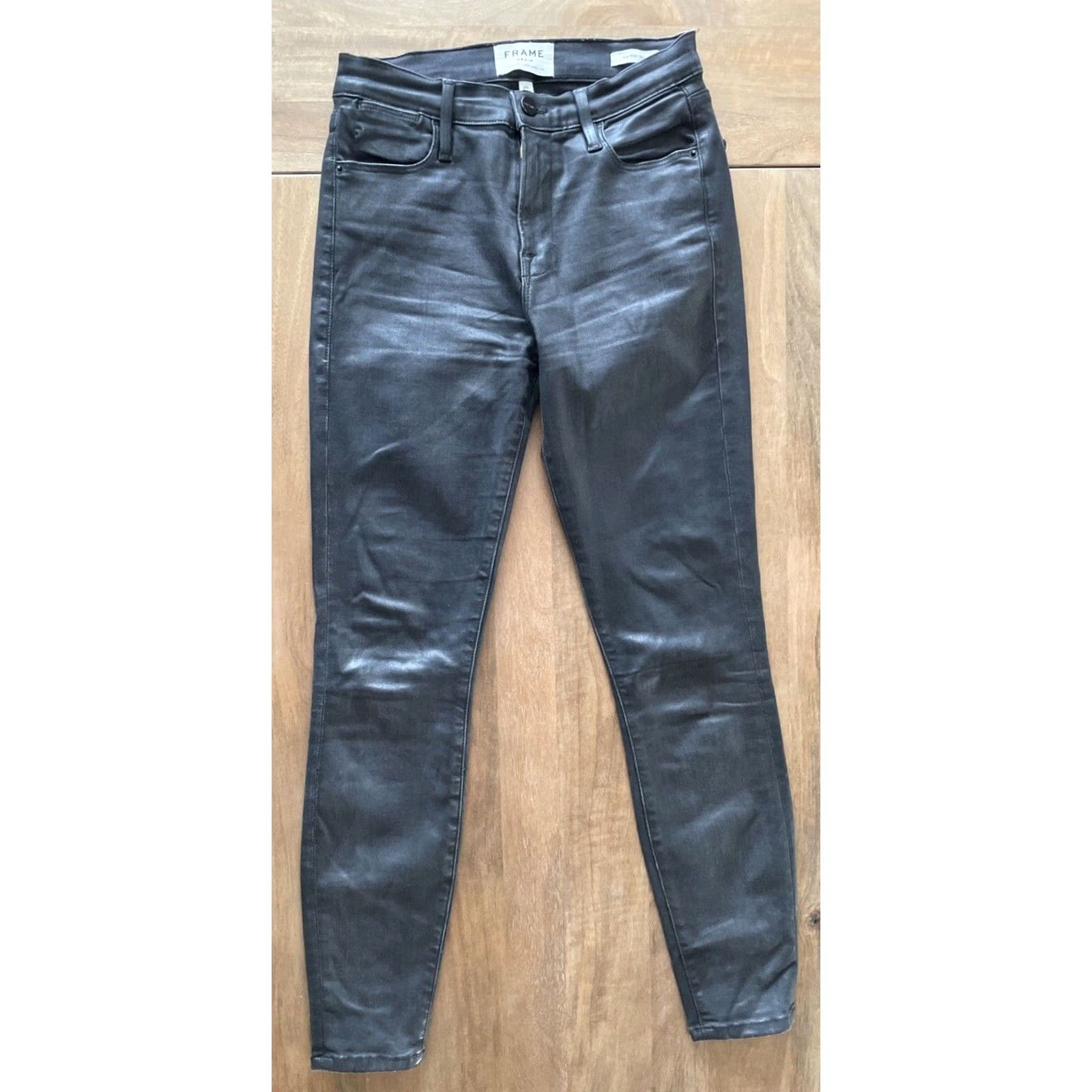 Frame VINTAGE FRAME Le Skinny De Jeanne Jeans Women 25x27 Black Skinny 70s Biker USA Mens? Size 42" / US 20 - 2 Thumbnail