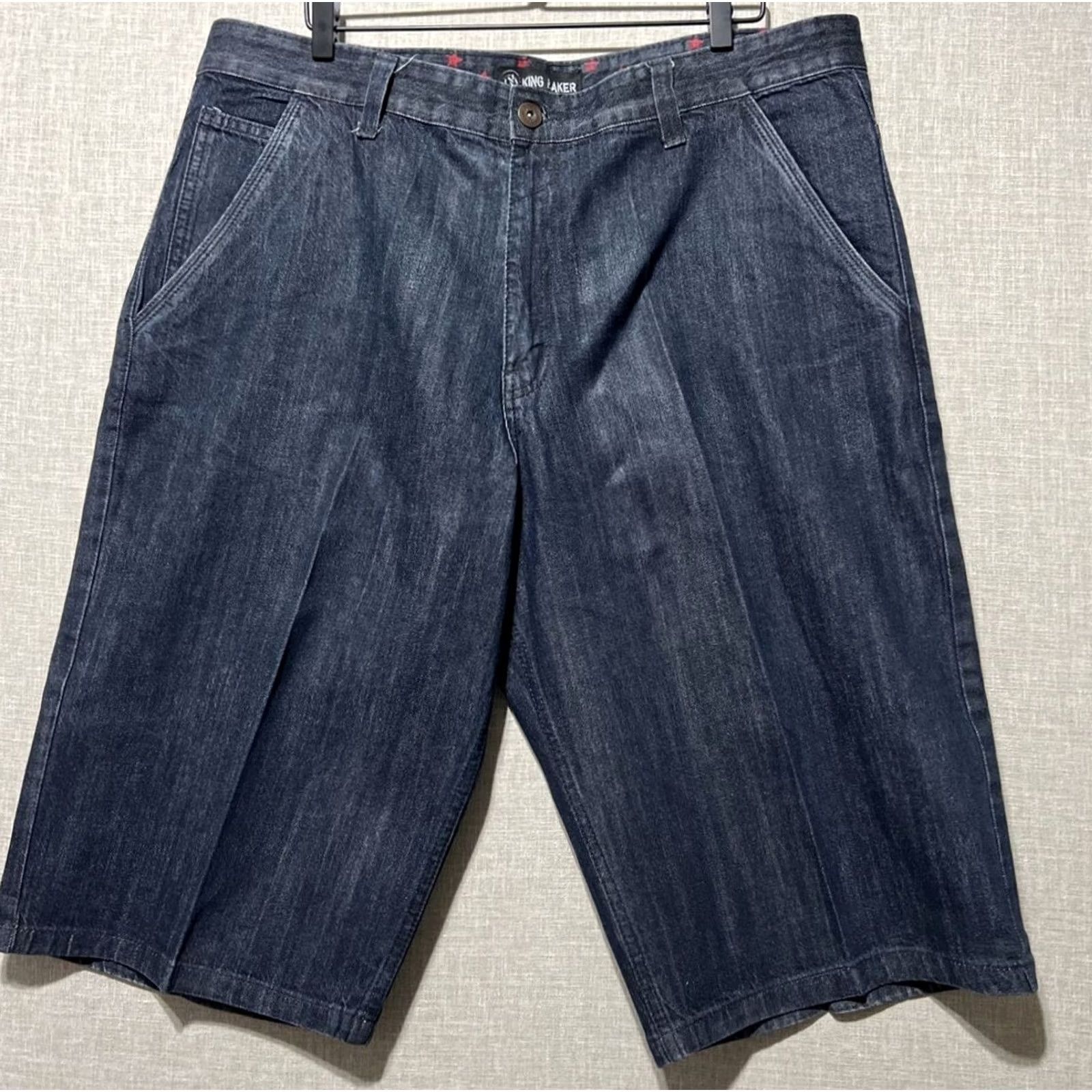 Denime VTG King Maker Denim Shorts Mens 42 Wide Leg Baggy Hip Hop Retro Y2K Flag Size US 40 / EU 56 - 4 Thumbnail