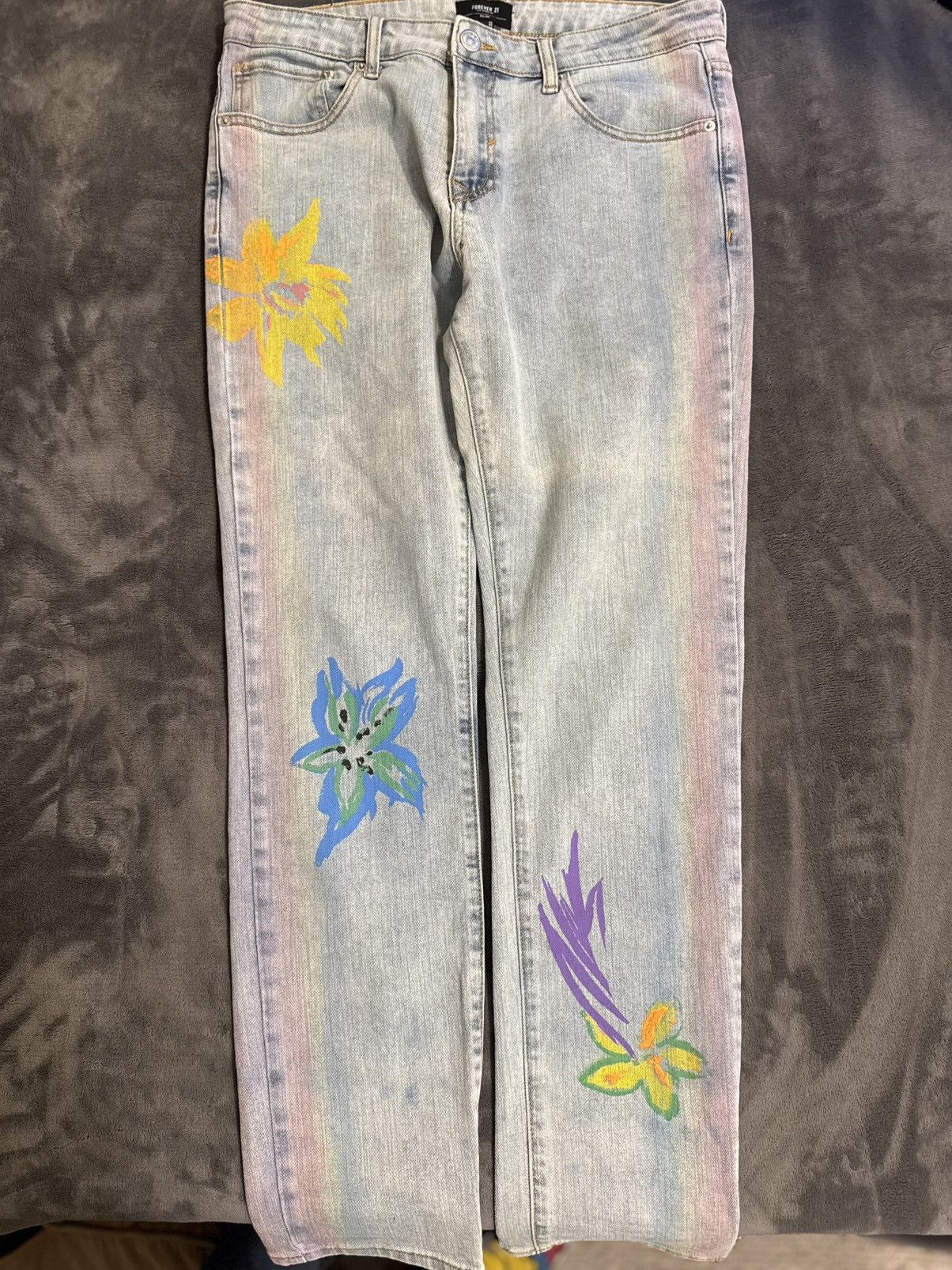 Other Forever21 Hand painted blue jeans floral design, Size: 33 Size US 33 - 1 Thumbnail
