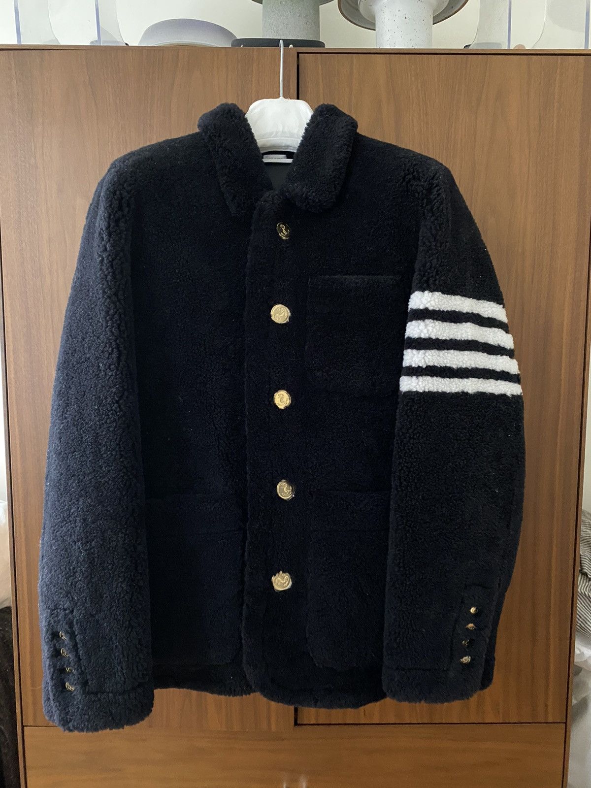 image of Thom Browne Shearling Jacket in Navy, Men's (Size XS)