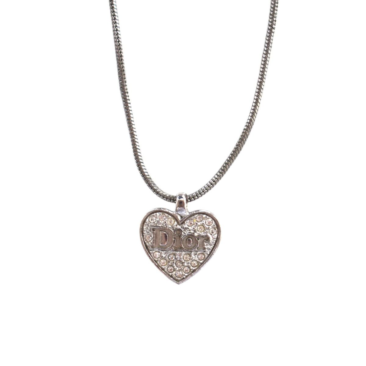image of Vintage Silver Christian Dior Heart Necklace, Women's