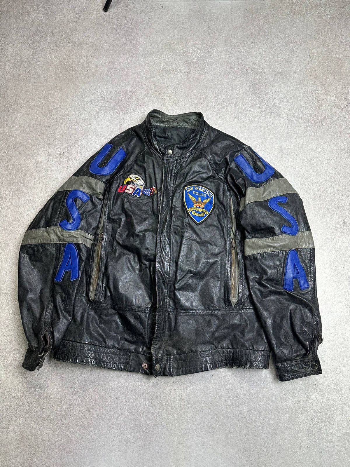 Genuine Leather Vintage 90s San Francisco Police Genuine Leather Moto Jacket Size US M / EU 48-50 / 2 - 2 Thumbnail