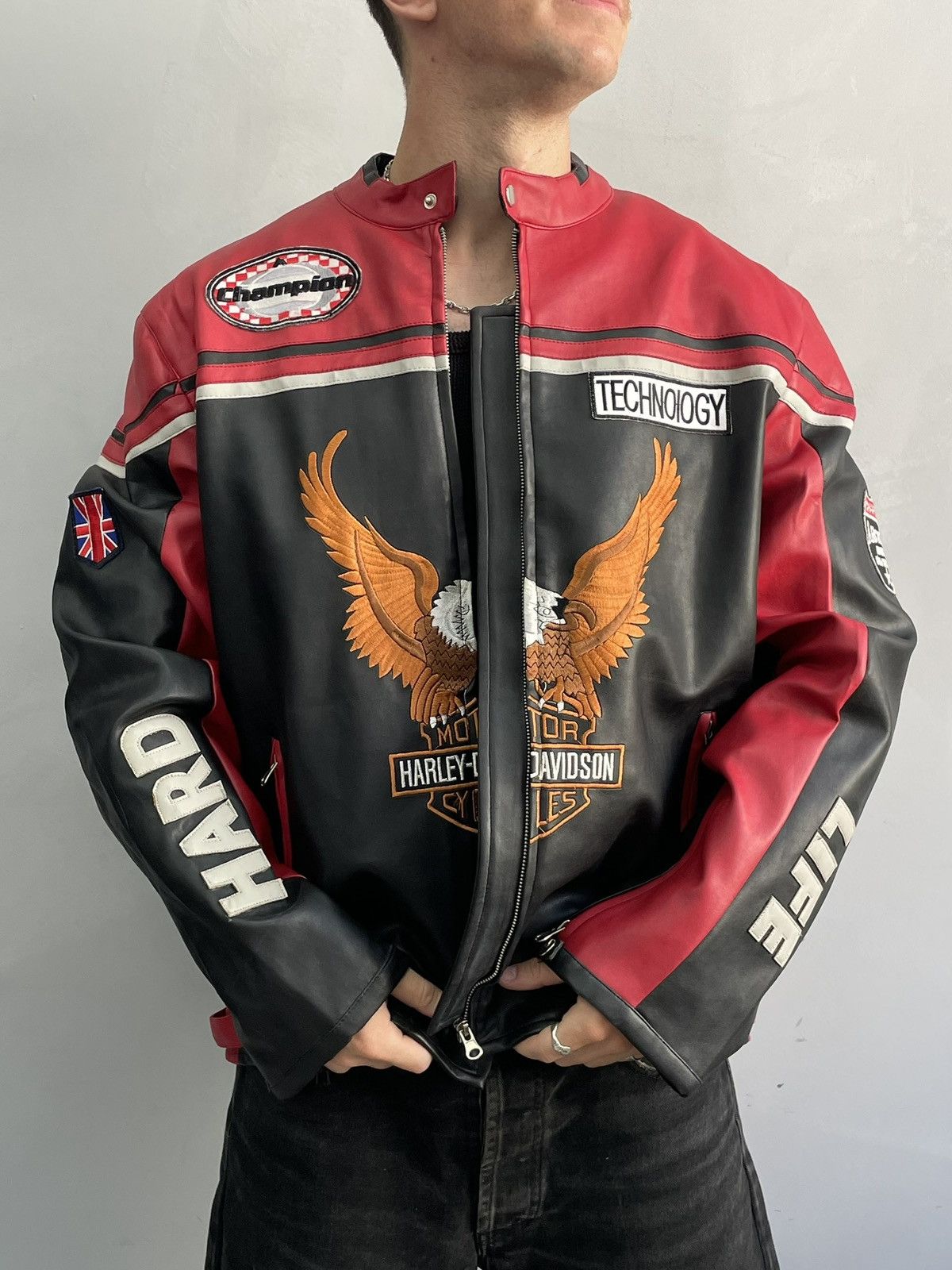 Harley Davidson Hype racing moto Harley Davidson leather jacket y2k Size US XL / EU 56 / 4 - 2 Thumbnail