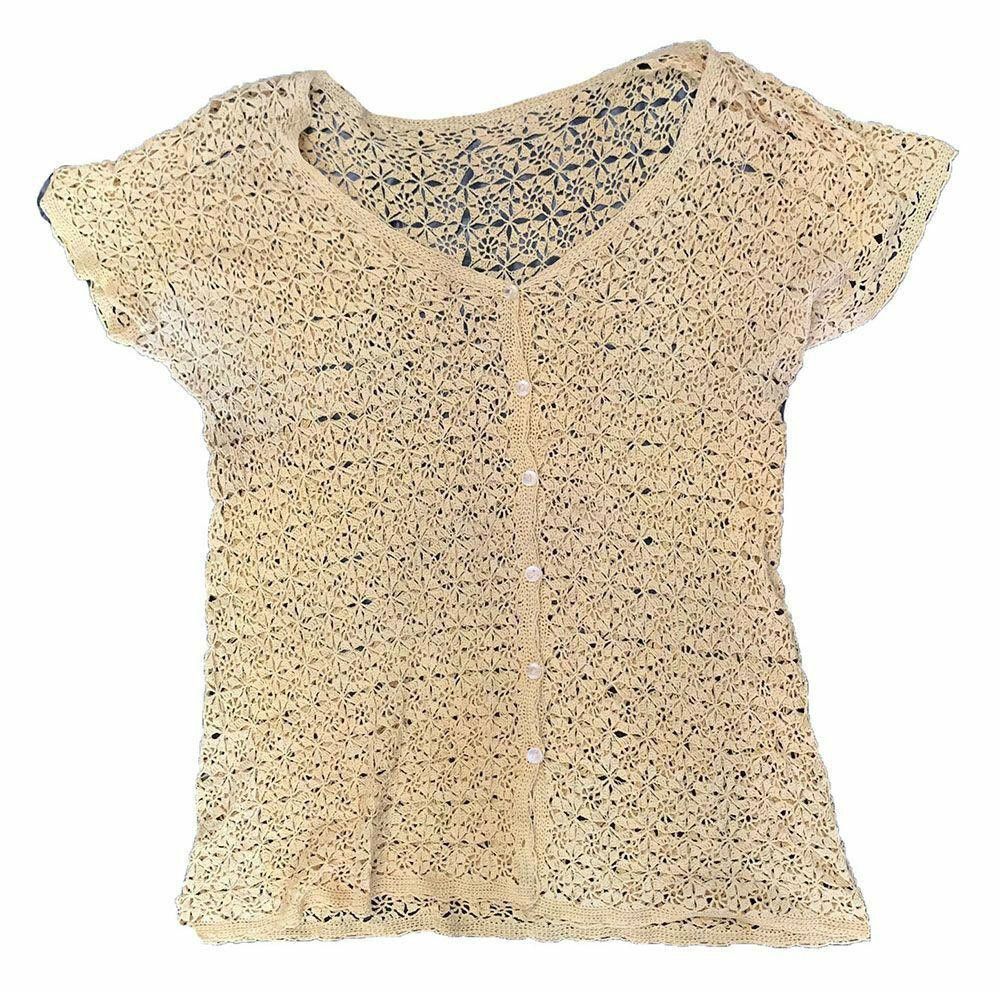 Designer Pre Owned Yellow Crocheted Blouse L Size L / US 10 / IT 46 - 3 Thumbnail
