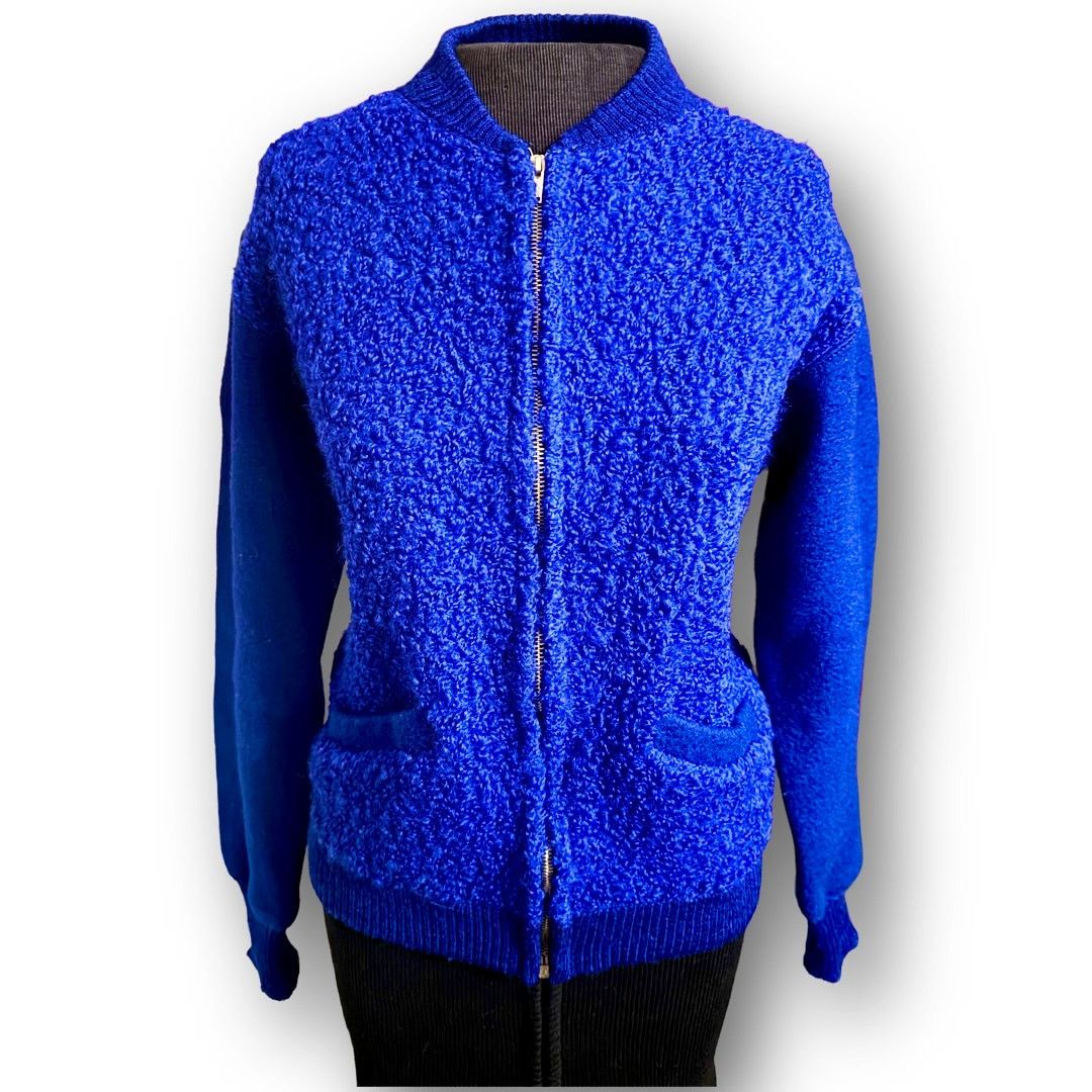 Vintage Vtg. Highlander Astrakhan Wool Zipped Blue Bomber Jacket Size S / US 4 / IT 40 - 1 Thumbnail