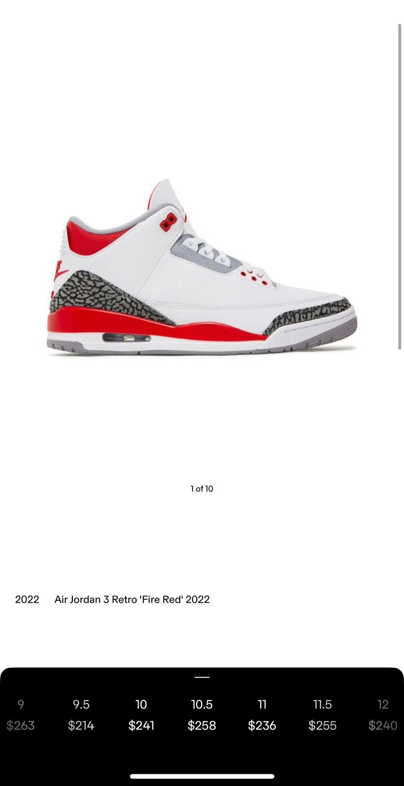 Jordan Brand Jordan 3 Retro Fire Red Size US 10.5 / EU 43-44 - 7 Thumbnail