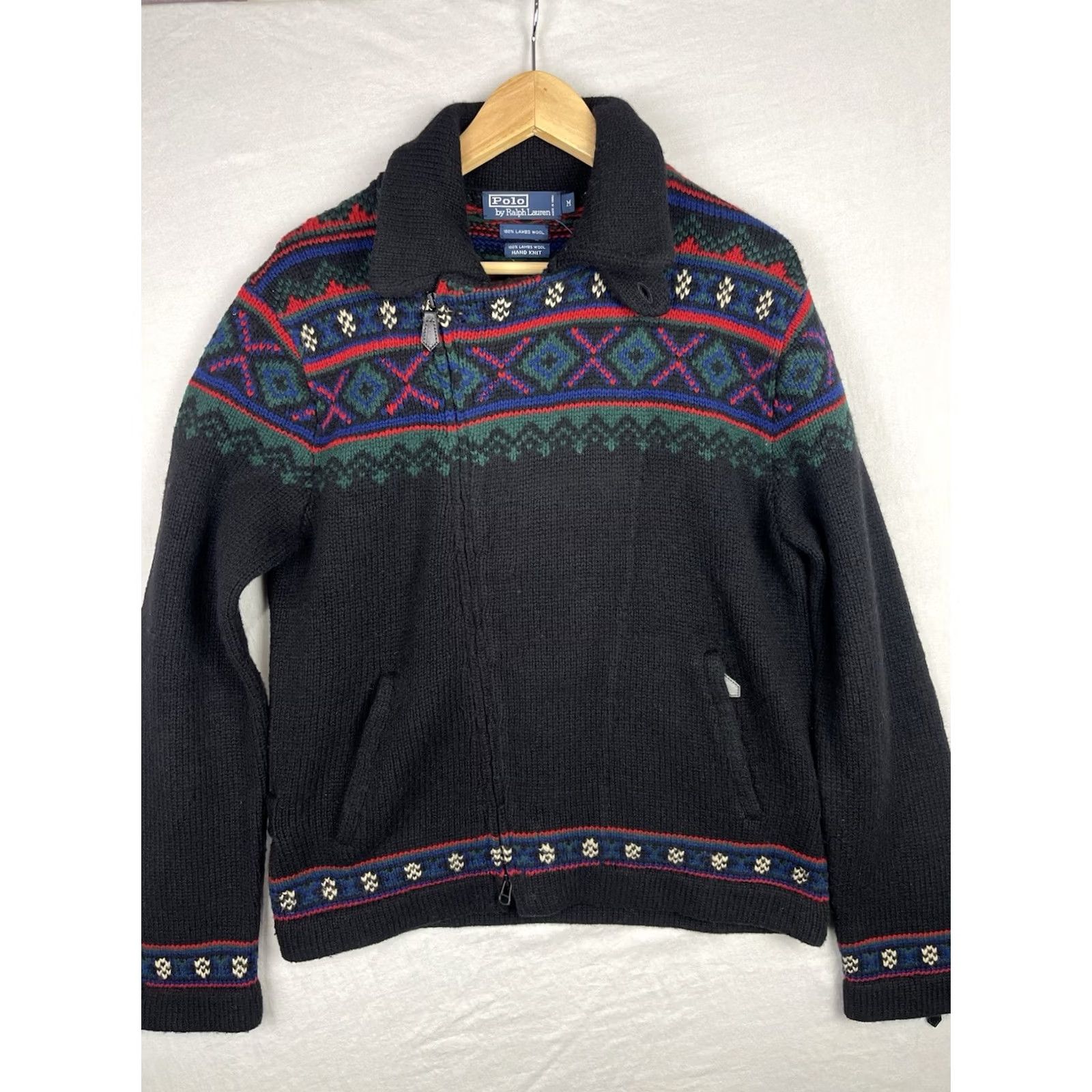 Polo Ralph Lauren Polo Ralph Lauren Sweater Mens Medium Black Hand Knit Zip Fair Isle Lambs Wool Size US M / EU 48-50 / 2 - 2 Thumbnail
