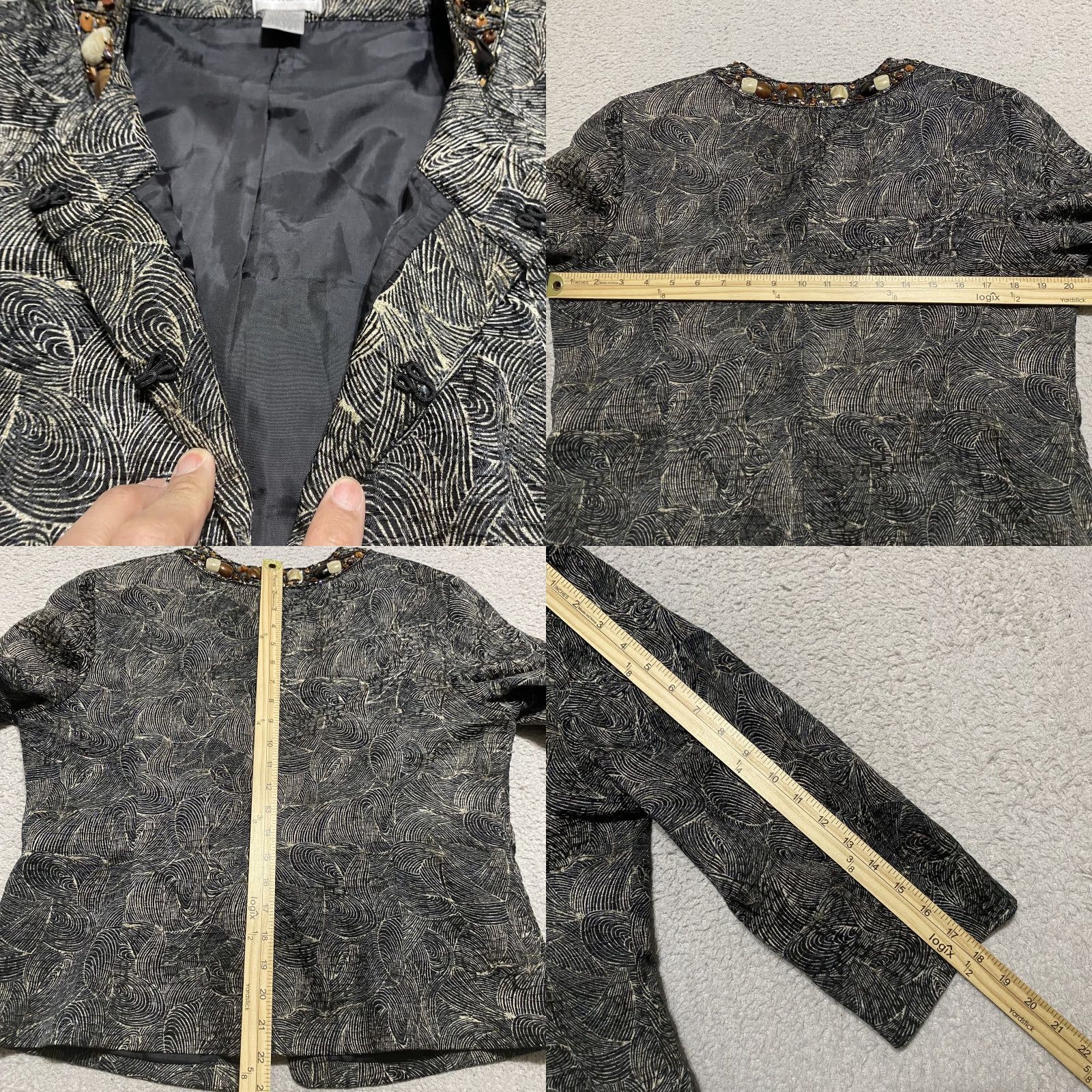 Vintage Chico's Blazer Shirt Womens Large Black Silk Blend Geometric Beaded Embellished Size L / US 10 / IT 46 - 8 Thumbnail