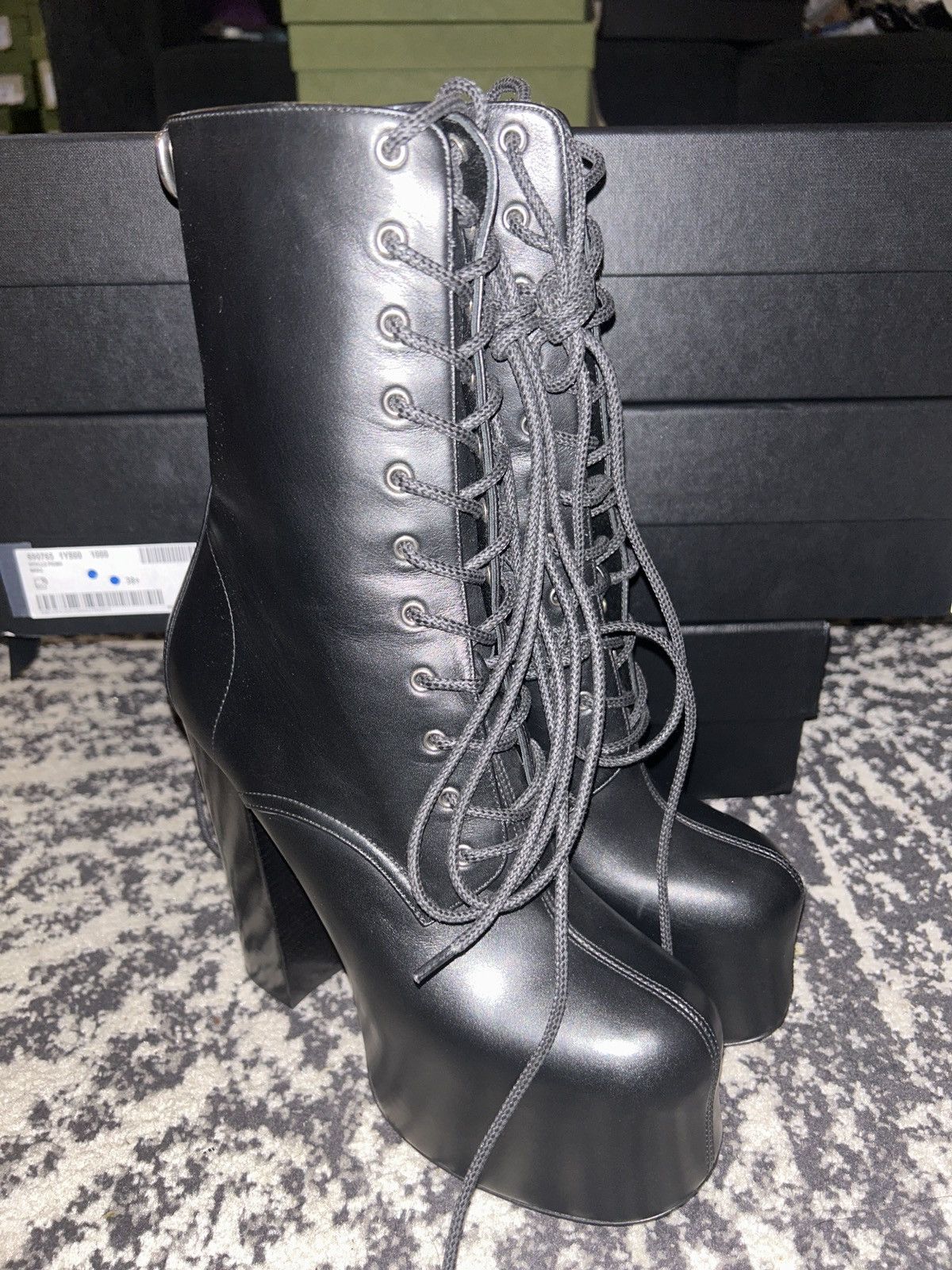 Saint Laurent Paris Saint Laurent Cherry Lace-up Platform Bootie Size US 8.5 / IT 38.5 - 7 Thumbnail