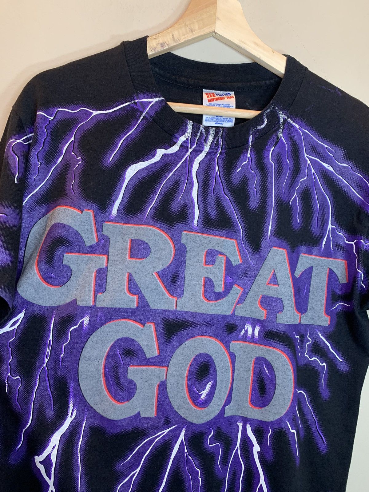 Vintage *RARE* Vintage GREAT GOD Jesus Christ AOP Thunder Art Shirt Size US M / EU 48-50 / 2 - 3 Thumbnail