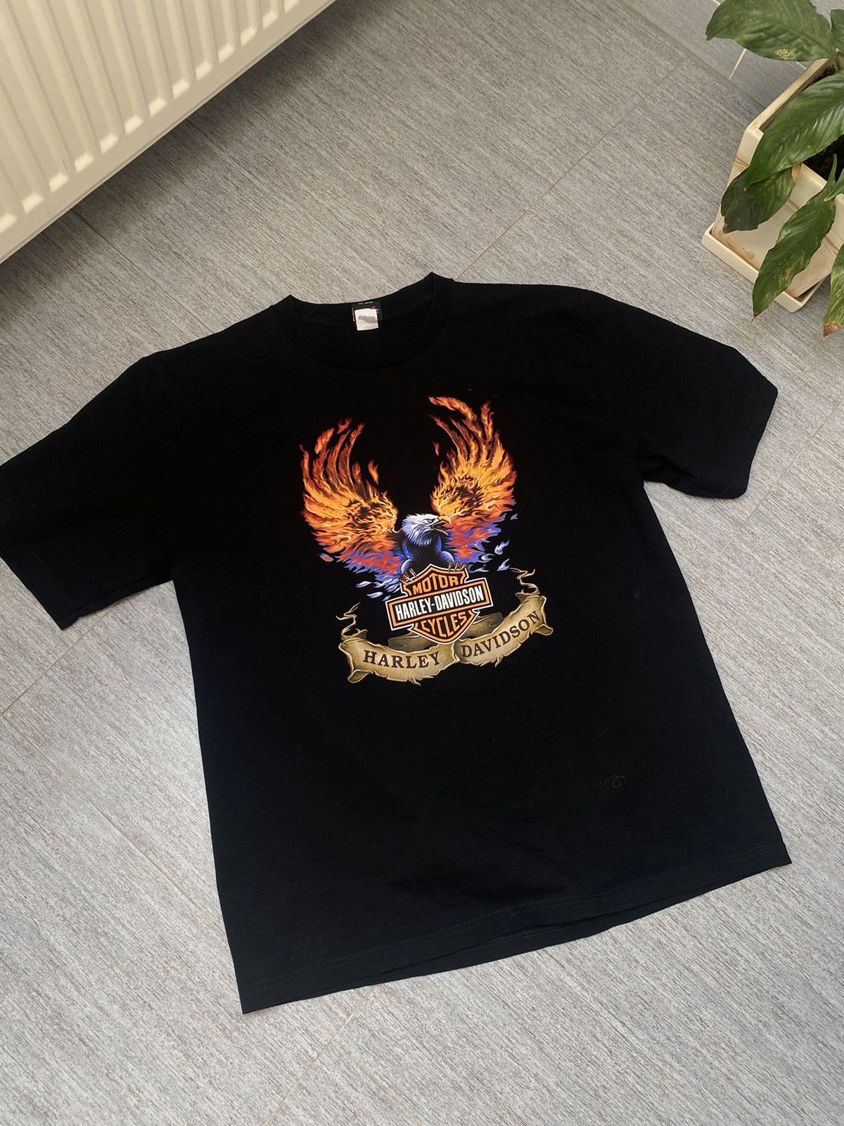 Harley Davidson × Vintage Harley-Davidson Flame Eagle Logo XL Rare Tee ...