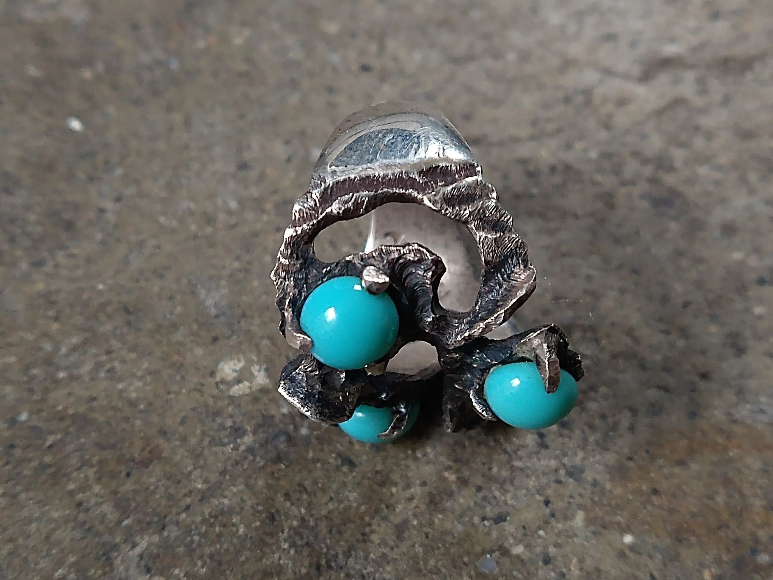 Jewelry Vintage Sterling Silver Ring Turquoise 6.5 Brutalist Modern Size ONE SIZE - 3 Thumbnail