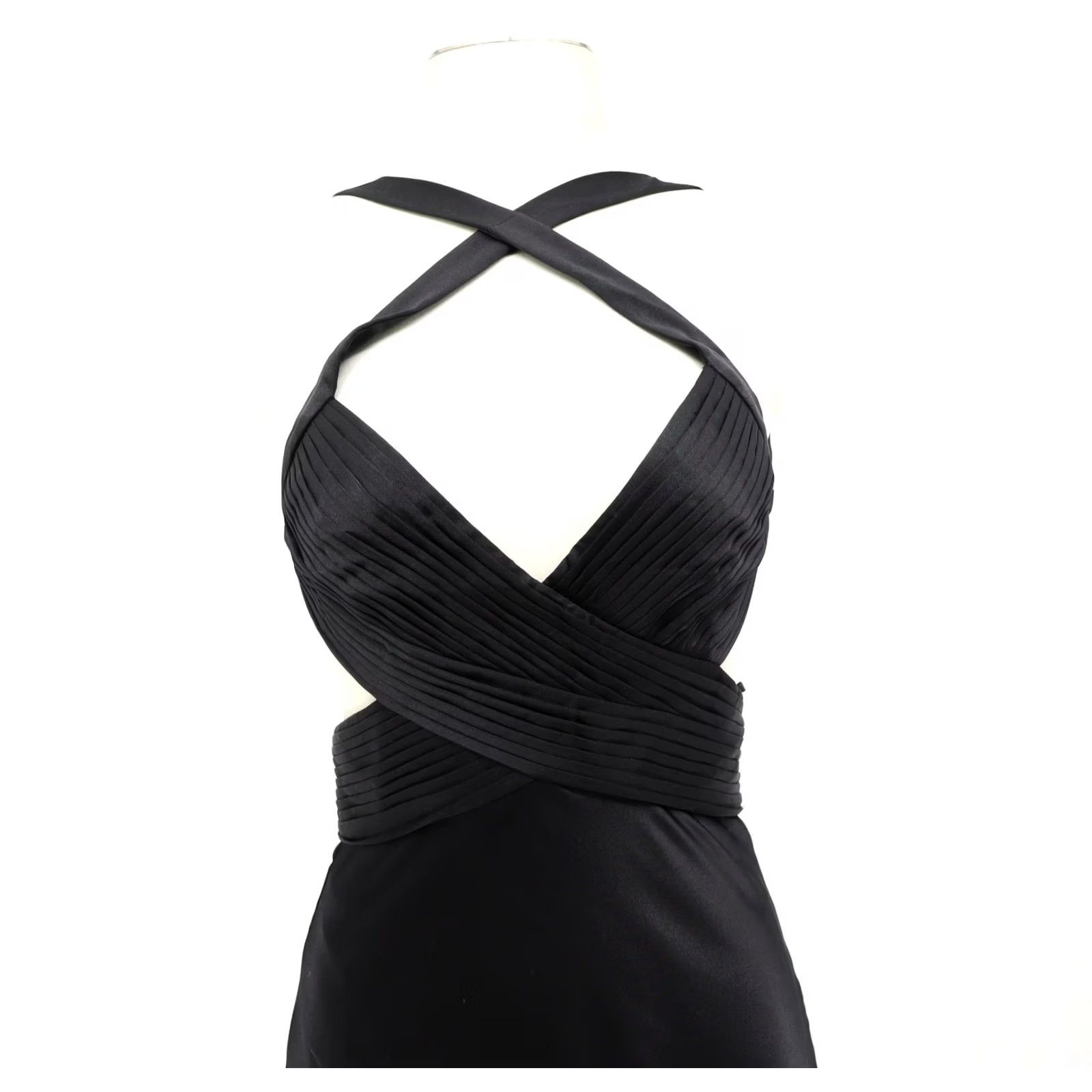 Bcbgmaxazria BCBGMAXAZRIA Maxi Dress Black Satin Crossstrap Sleeveless Party/Cocktail 4 Womens 59.5" Length New With Tags Size S / US 4 / IT 40 - 3 Thumbnail