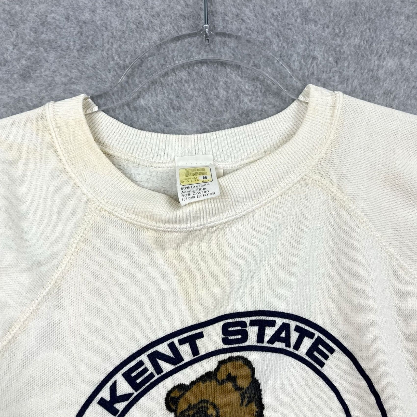 Velva Sheen VINTAGE Velva Sheen Sweatshirt Raglan Kent State 80s Teddy Bear Velvet White Mens M Size US M / EU 48-50 / 2 - 6 Thumbnail