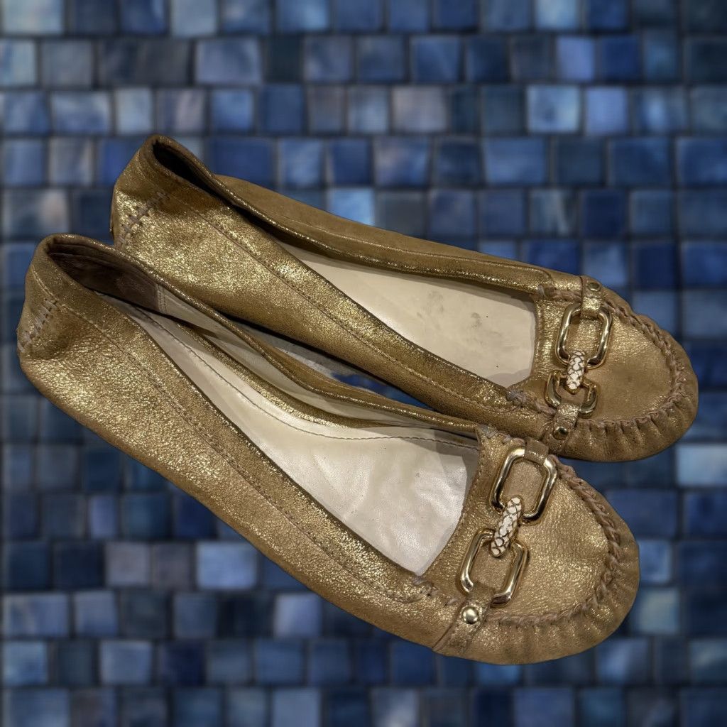 Coach Coach Flynn Gold Leather Loafers Size 8.5 B Women Flat Slip On Cushioned Leather Lining Buckle Gold Leather Lofters? Size US 9 / IT 39 - 1 Thumbnail